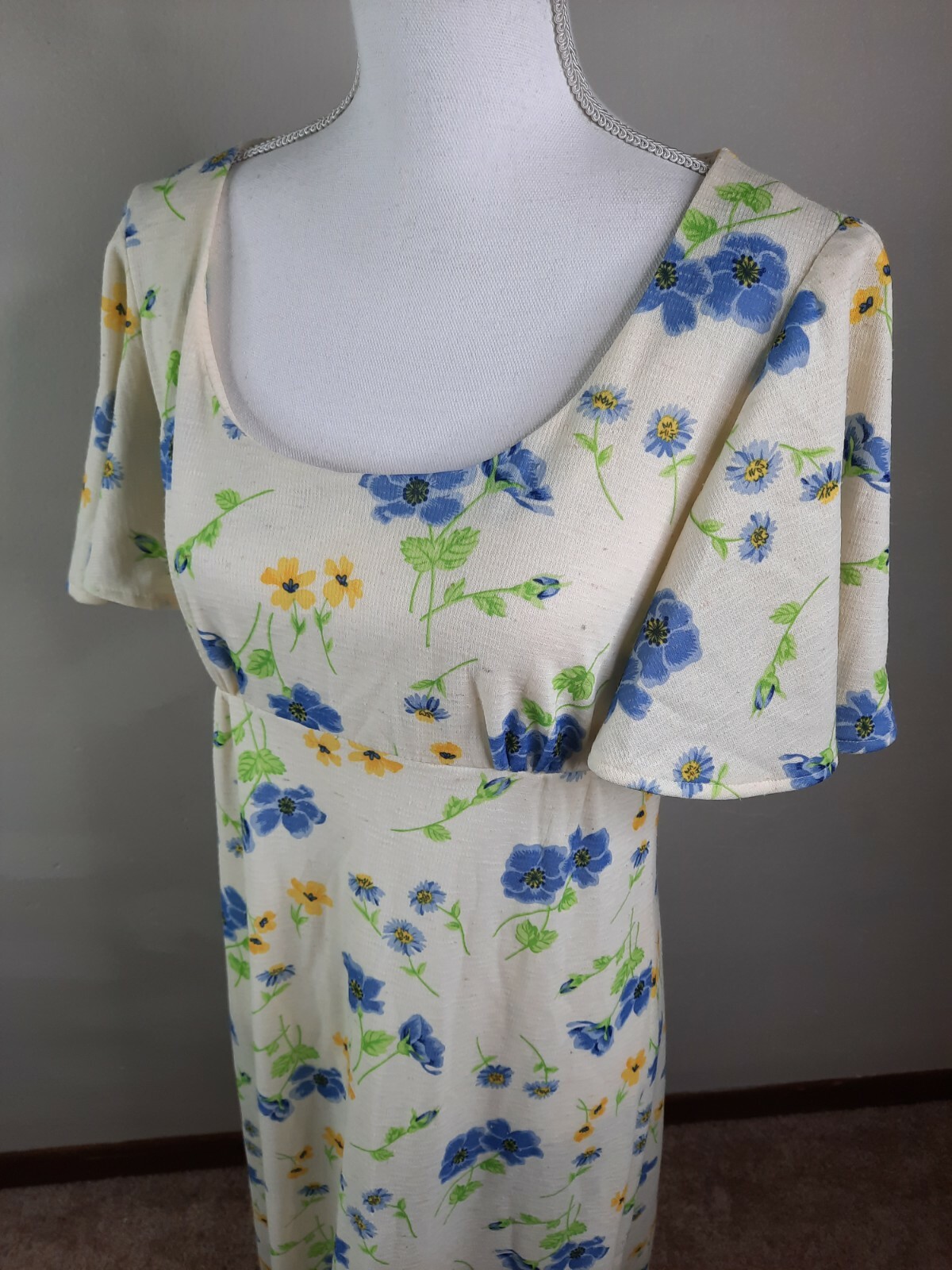 Vintage 70s Maxi Dress Cottagecore Floral Dress Flutter Empire M / L 12 /14