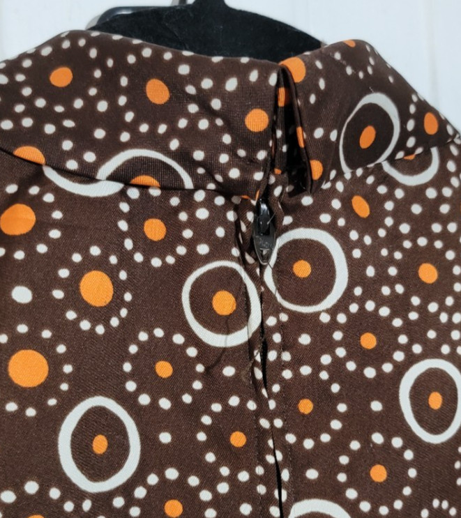 70s VTG Leslie Fay Original MOD ILGWU Union Mock Neck M Dress Polka Dots USA