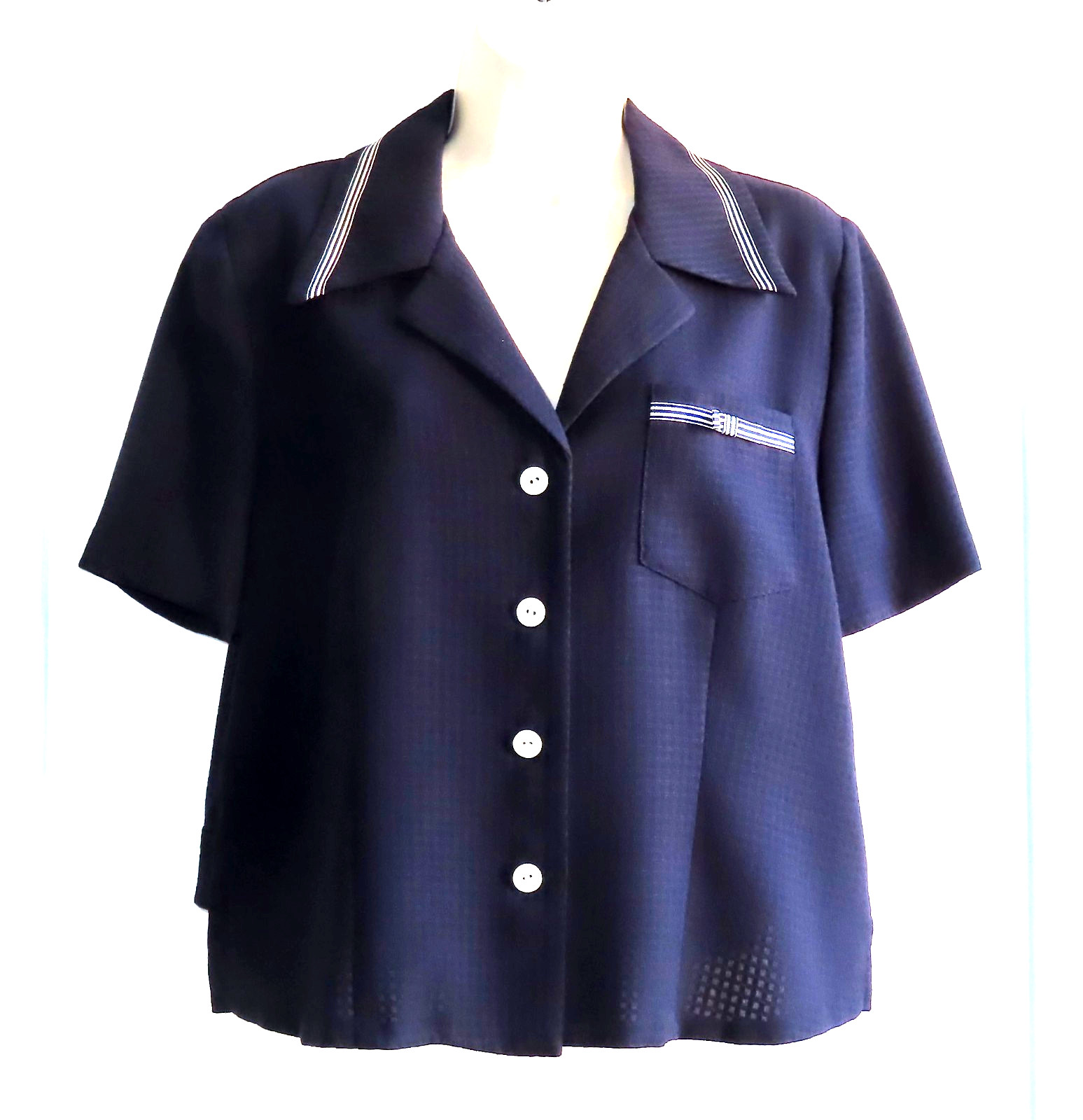 Vtg Miss Dorby 2-Pc Dress Suit Short-Sleeve Jacket & Sheath Maxi Dress, Navy 10P