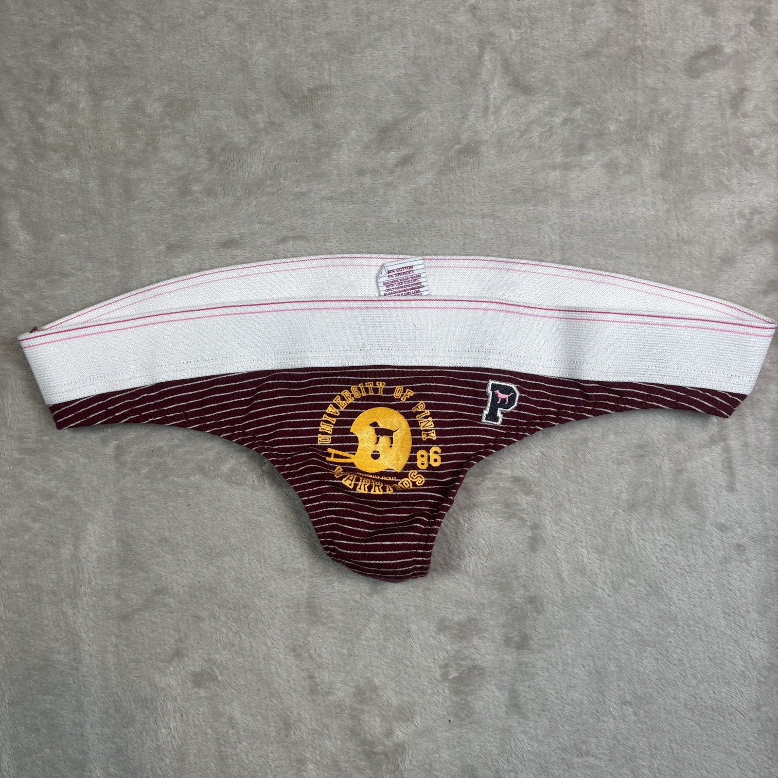 Y2K 2008 Vintage VS Extra Low Rise Thong Panty University of PINK warriors XS