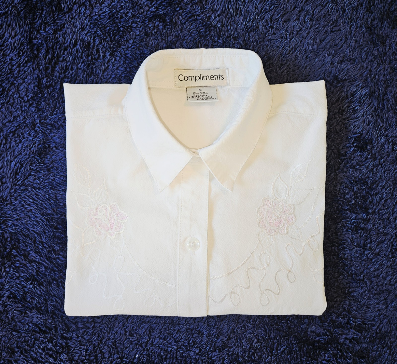 Compliments Vintage 70’s 80’s 90’s Women’s Blouse Shirt Floral Embroidery Size M