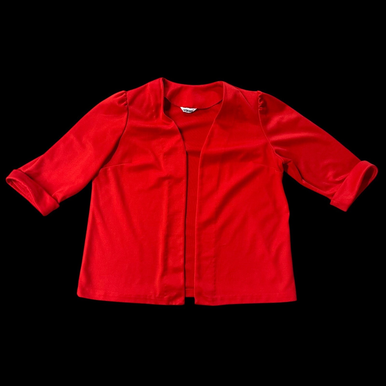Vintage Open Front Blazer Jacket Cardigan 1980s Red Polyester Business Casual