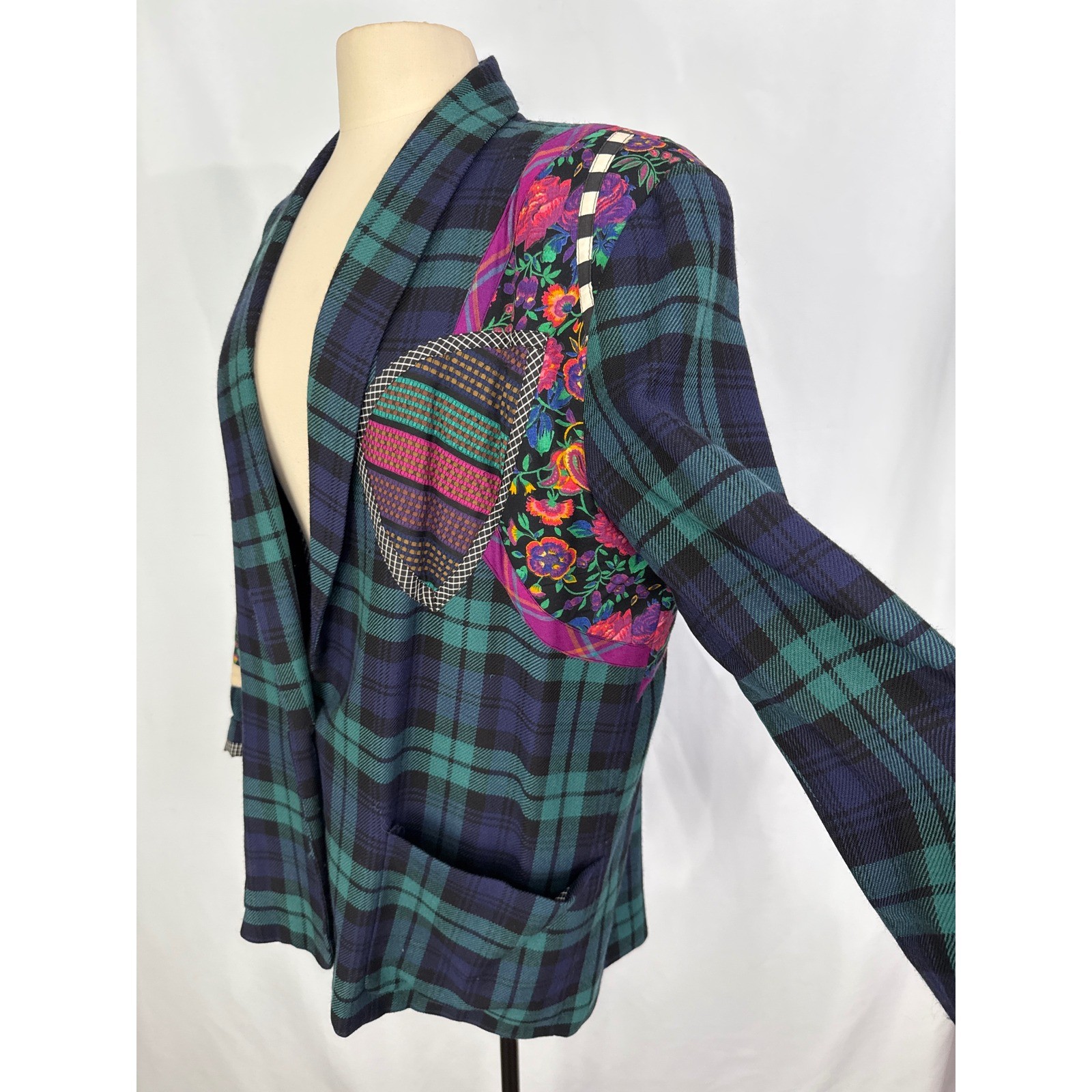 CANVASBACKS Lutton & Horsfield Vintage 80s Plaid Blazer Jacket Patchwork Wool, L