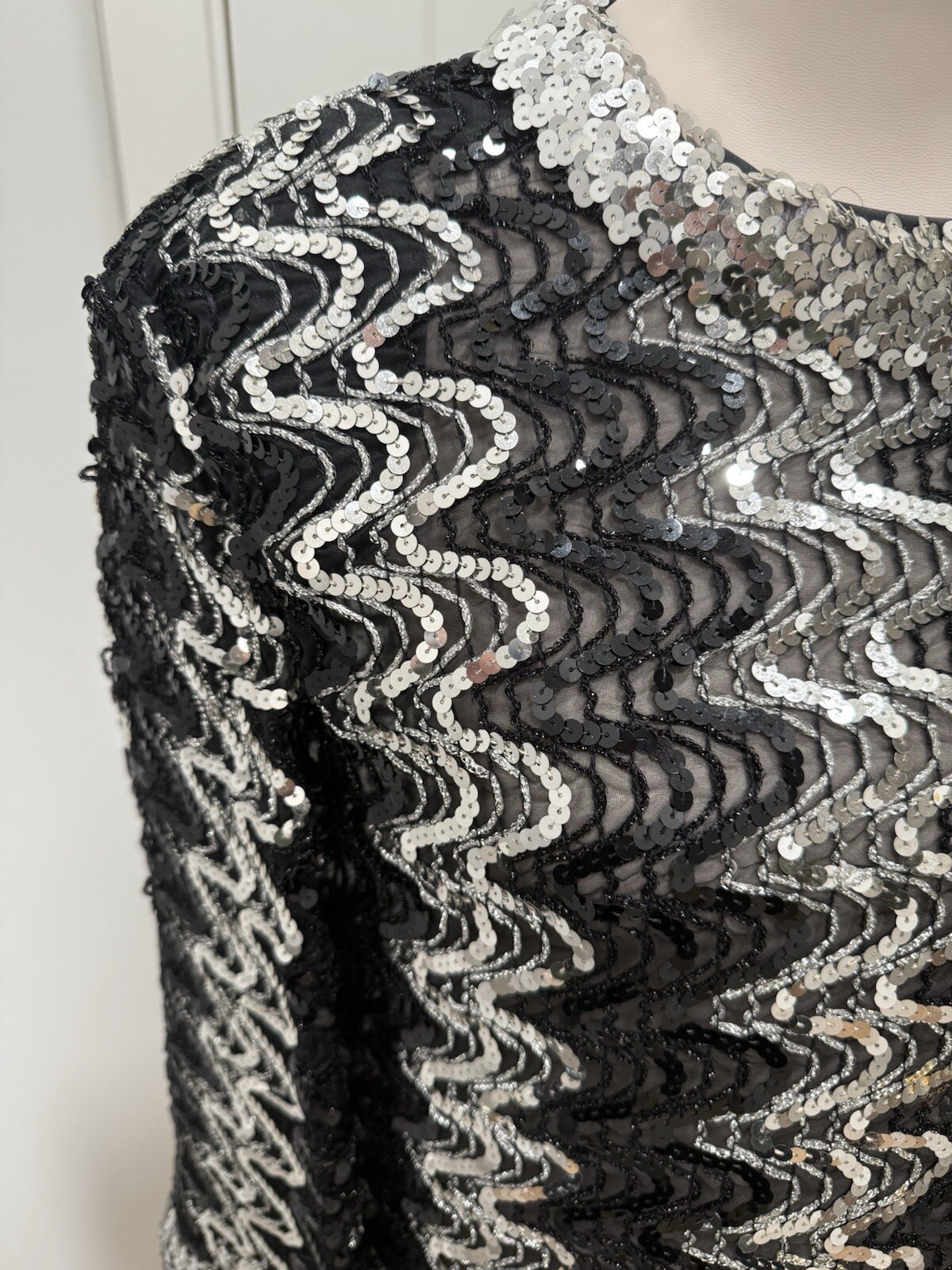 Vintage Sheer Sequin Dress Overlay Black And Silver