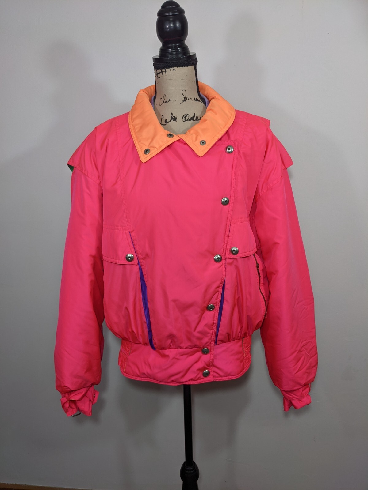 Vintage Coltech Women’s Ski/Snowboard Coat Neon Pink Multicolor 80’s 90’s sz 12