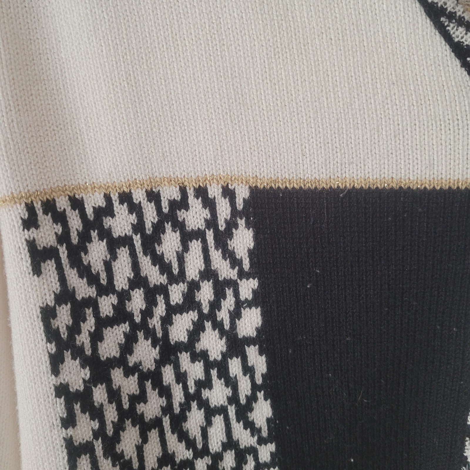 Vintage Frances Brewster Small Black And White Geometric Wool With Gold Trim