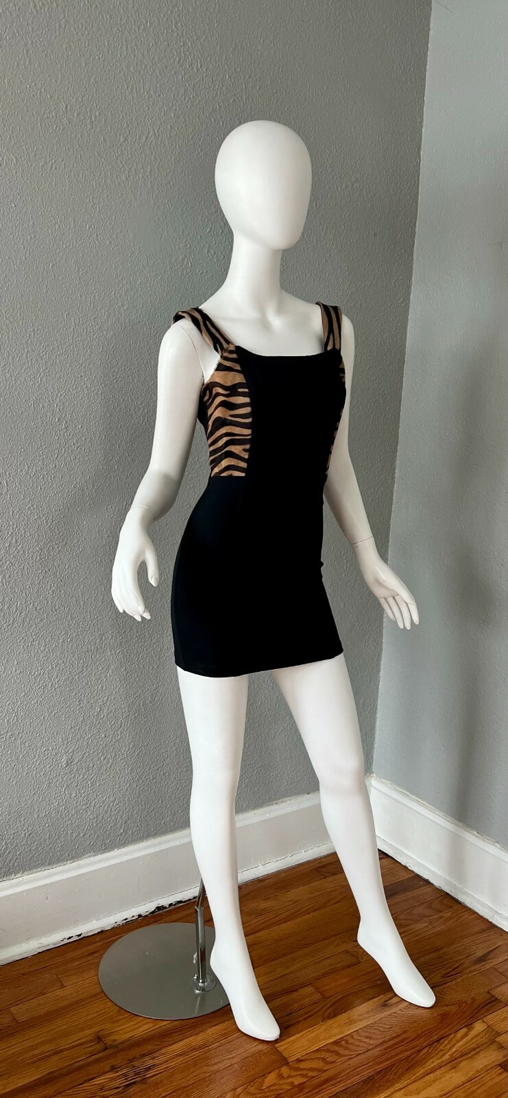 Vintage 90s JOHN MURROUGH Bodycon Animal Print Fur Mini Dress XS/S