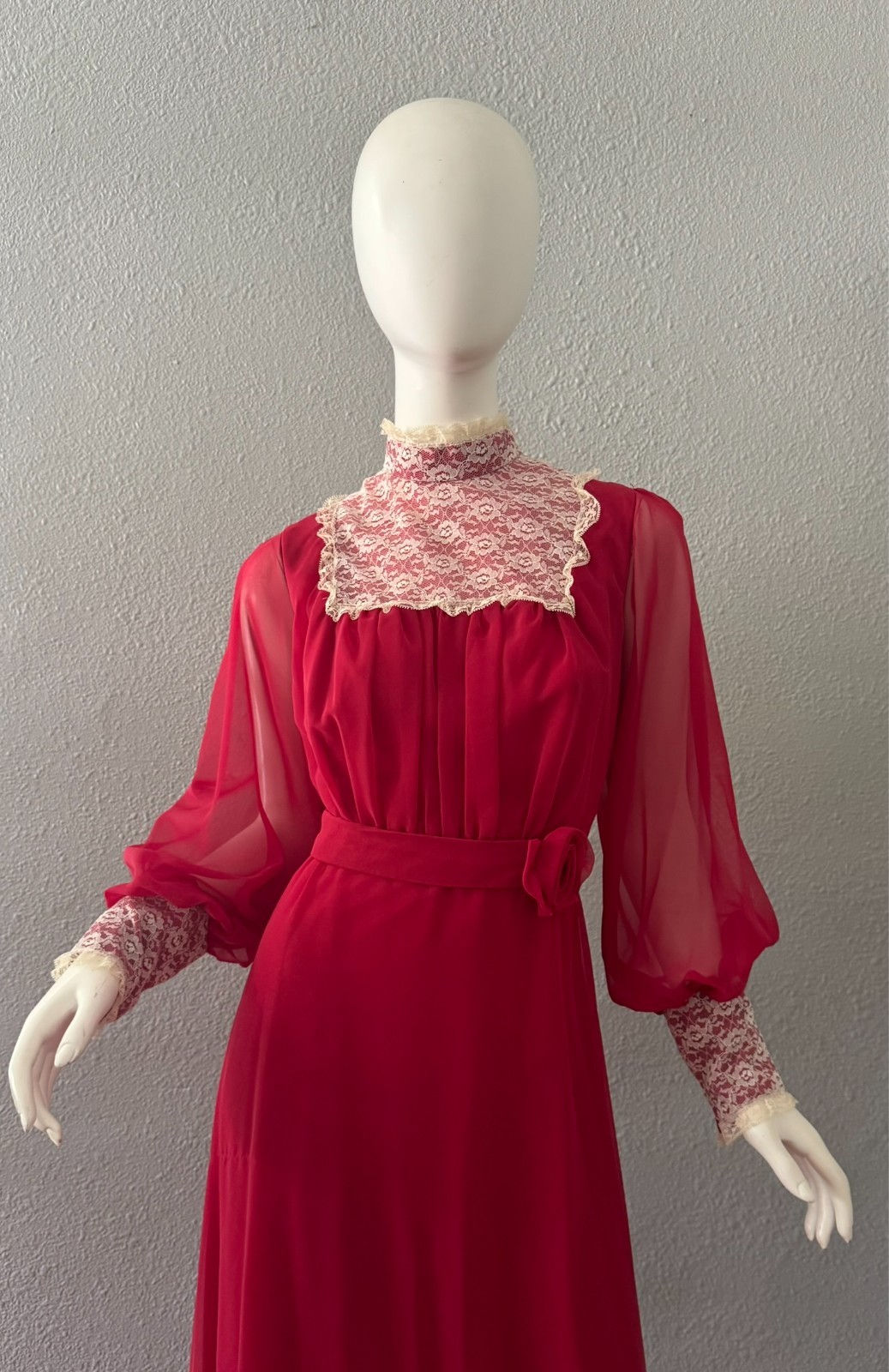 Vintage 70s Chiffon Prairie Cottage Core Party Victorian Maxi Dress M
