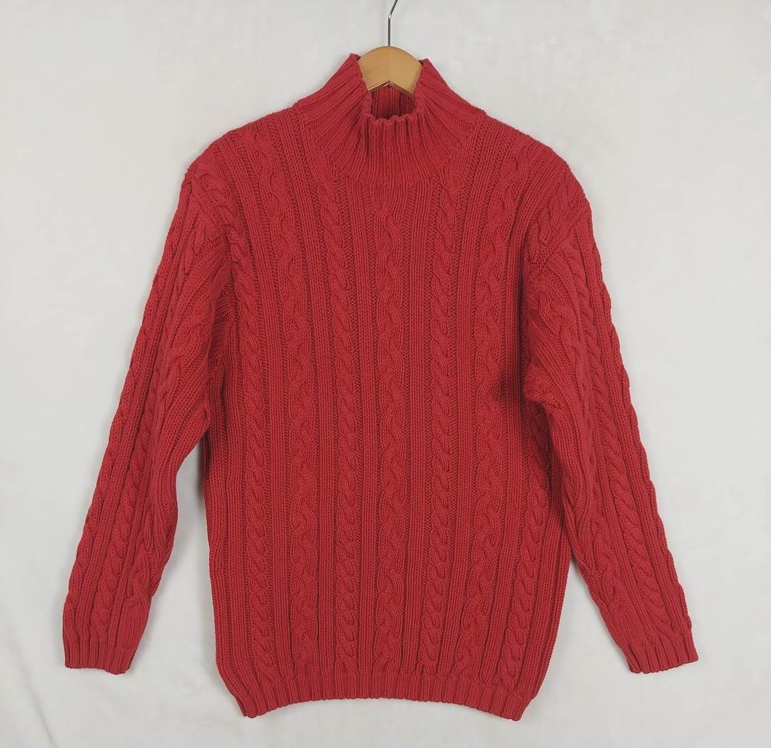 Vintage Polo Country Ralph Lauren Sweater Mens Large Red 100% Cotton Cable Heavy