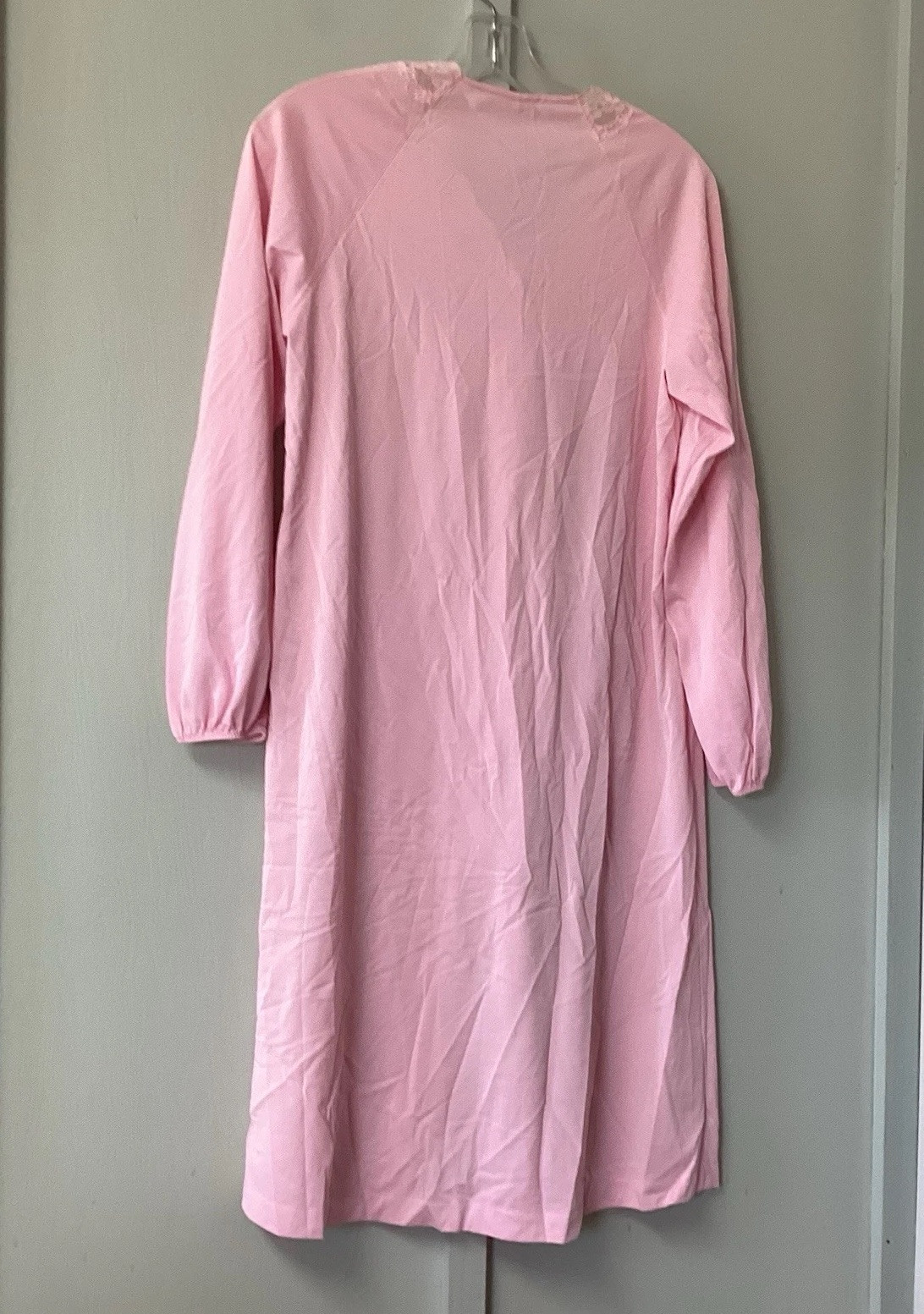 Vintage 70’s Pink Night Gown Ruffle Button Sissy Large Button Down Long Sleeve