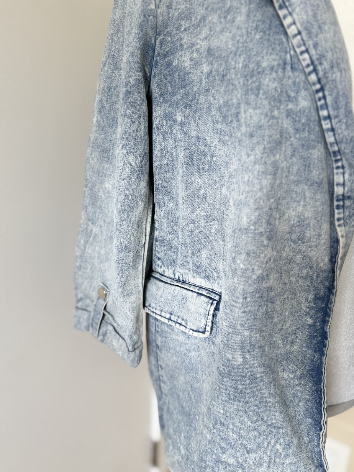 Entro Stretch Lightweight Denim Stonewashed Cotton Blazer Sz S Fitted Retro 80s