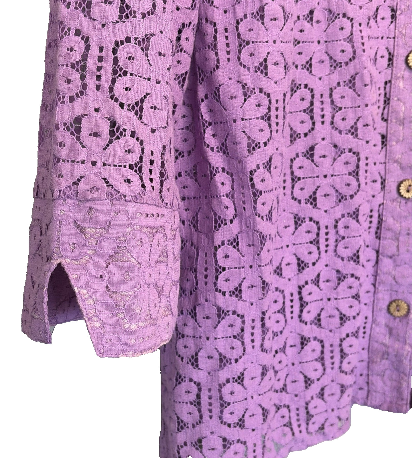 Lace Lavender Jacket Cardigan Blouse Sz Lg Bedford Fair Floral 3/4 Cuff Sleeve