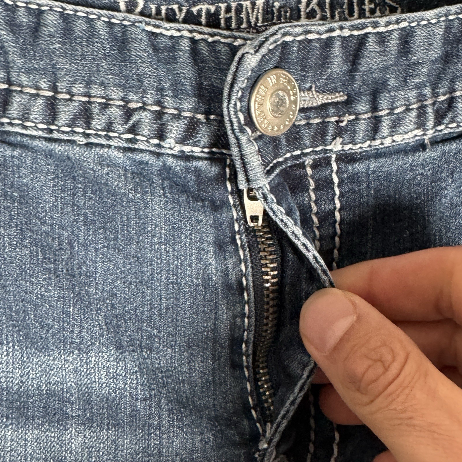 Womens Rhythm & Blues Mid Rise Bootcut Embellished Blue Denim Jeans Size 12R