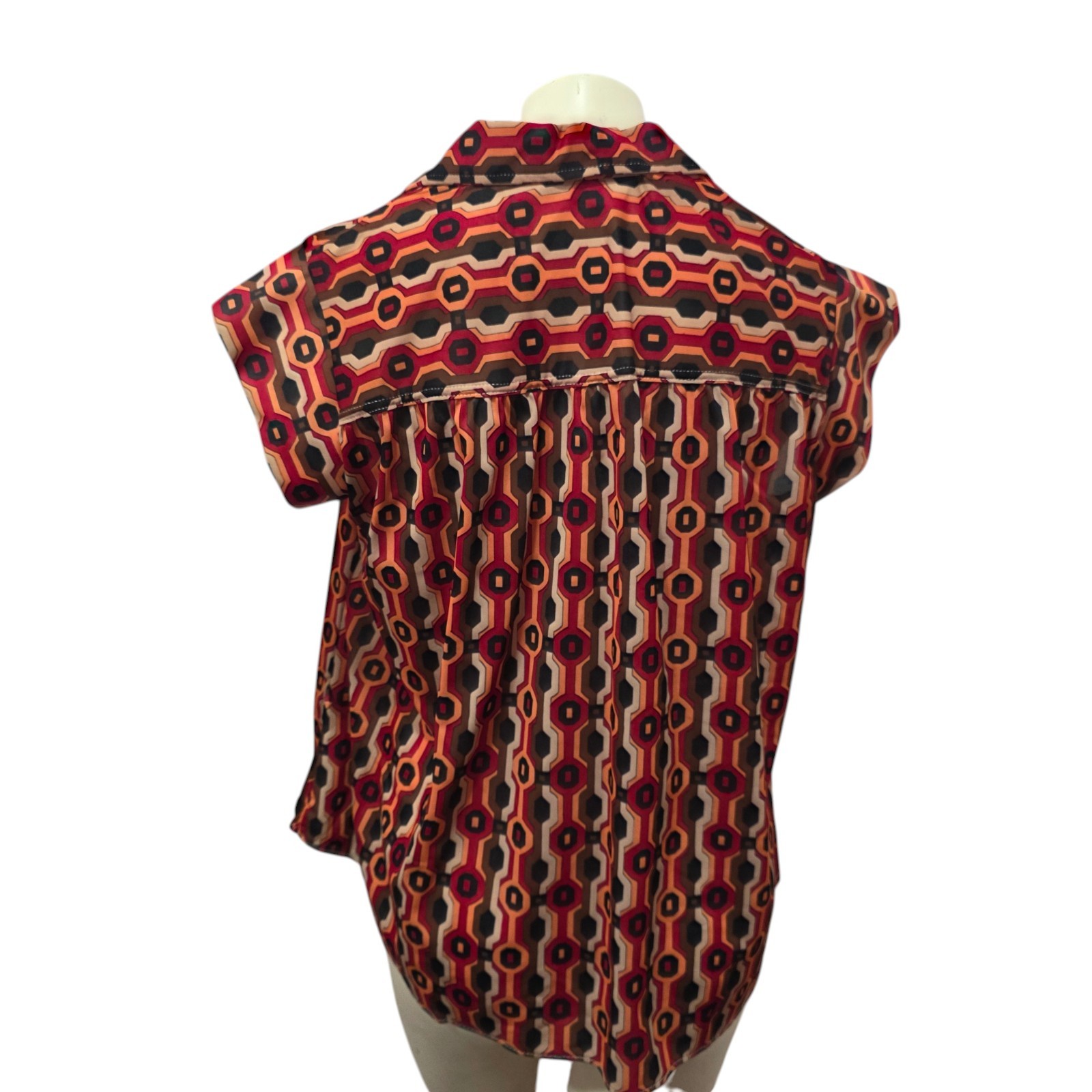 Vintage 70s Blouse Size 40 Geometric Mod Disco Groovy Acetate Nylon Retro Top