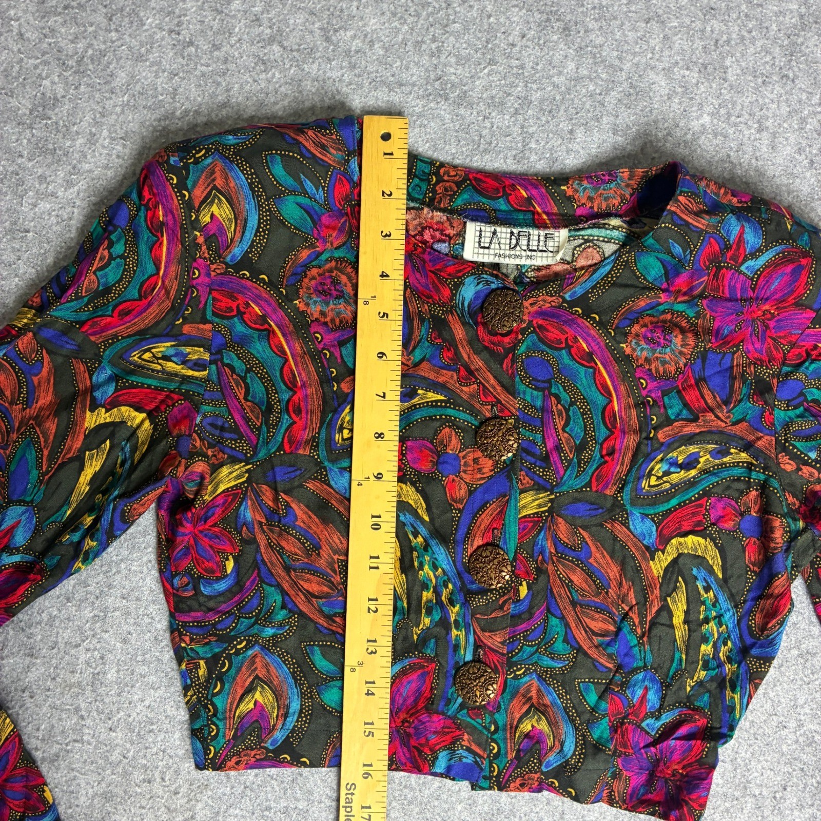Vintage La Belle Fashions Small Cropped Paisley Floral Jacket Multi Color Button
