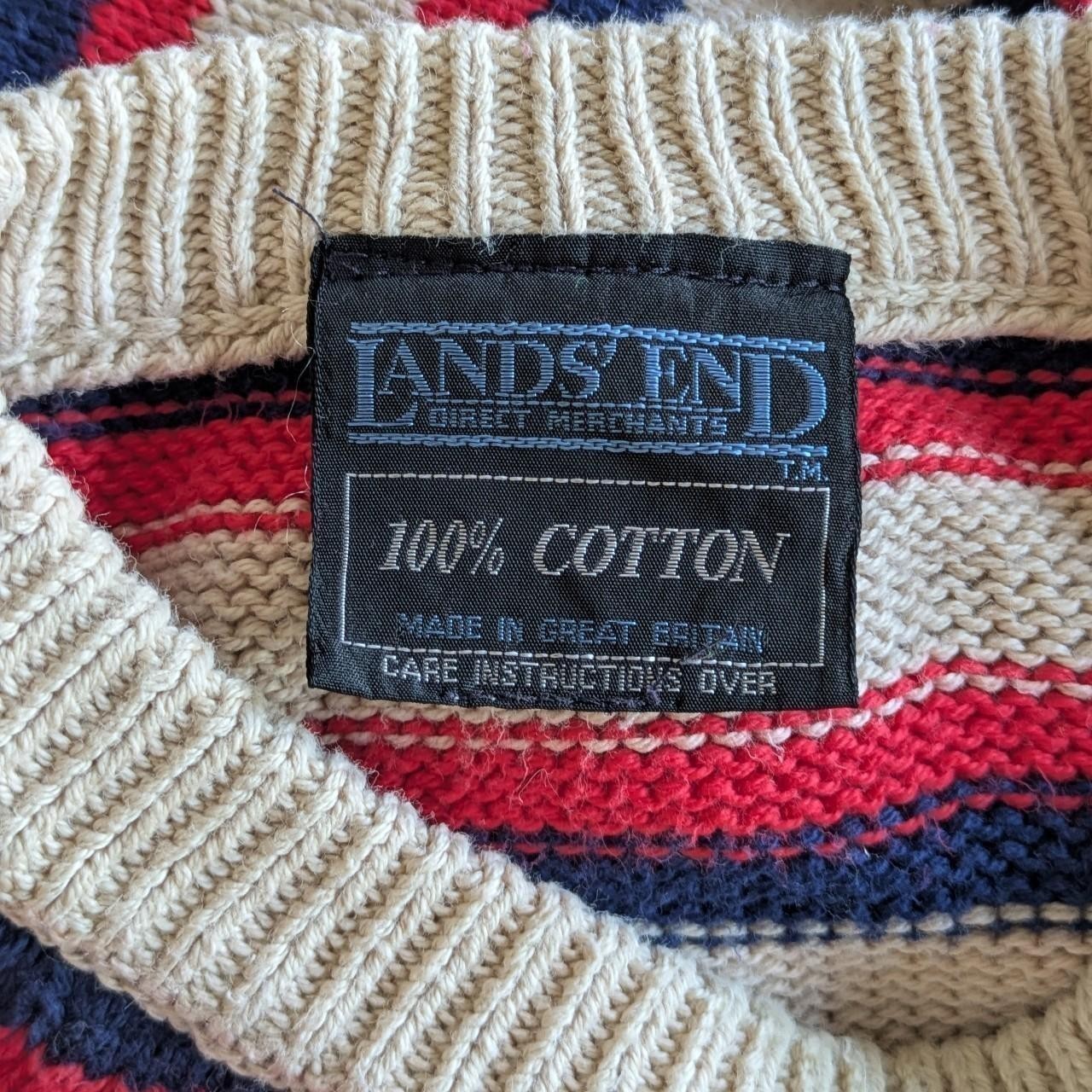 VTG 80s Lands End 100% Cotton Striped Raglan Sailing Sweater Unisex – see notes