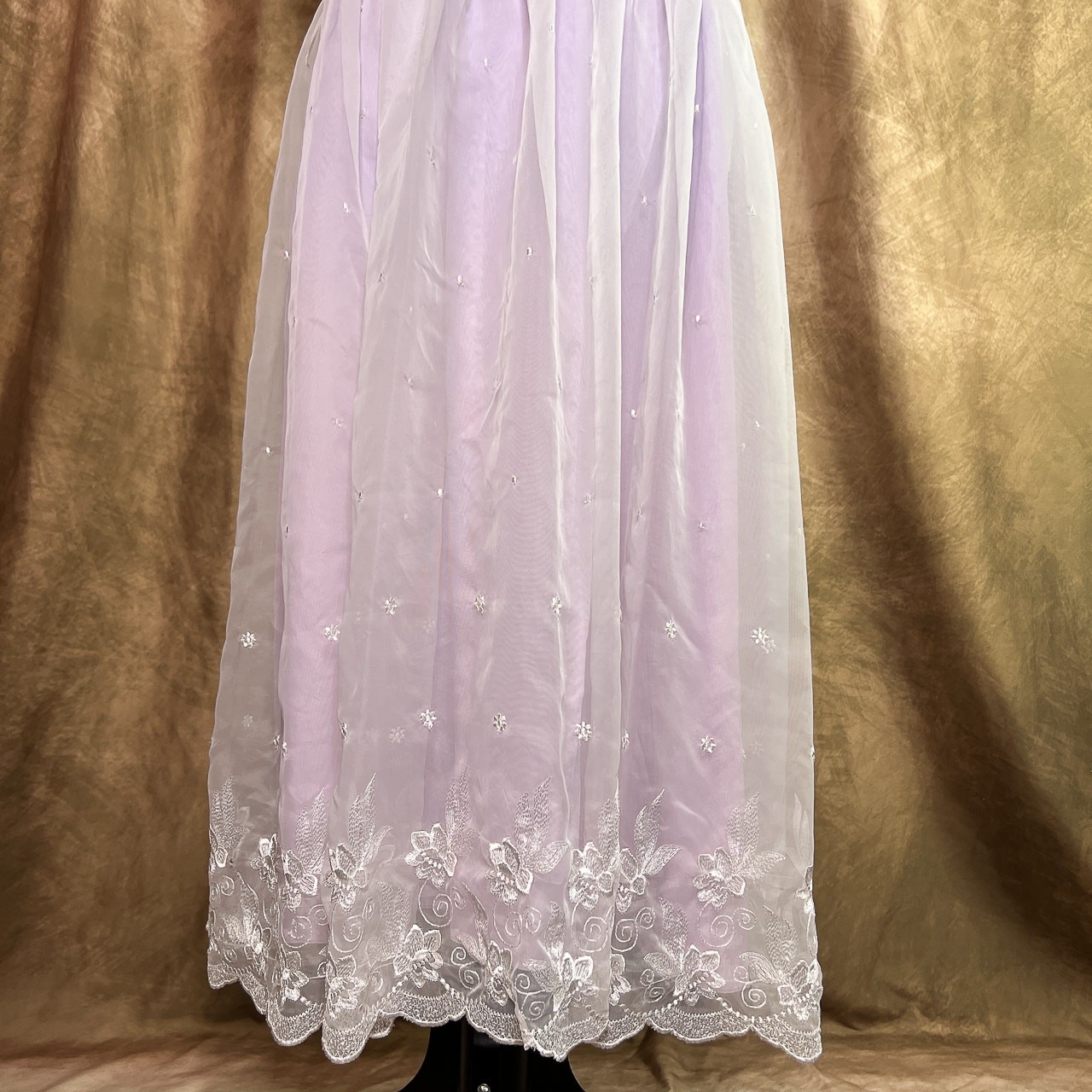 Vintage Coquette Dress 70s Sheer Mesh Floral Embroidered Lavender Tea Party