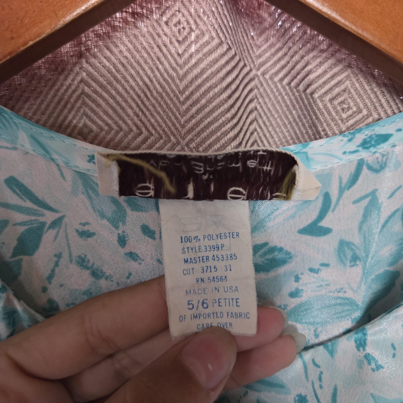 Pellini Petites Von Bramlett Vintage Teal Leaf Print Midi Dress Blue 5/6 Petite