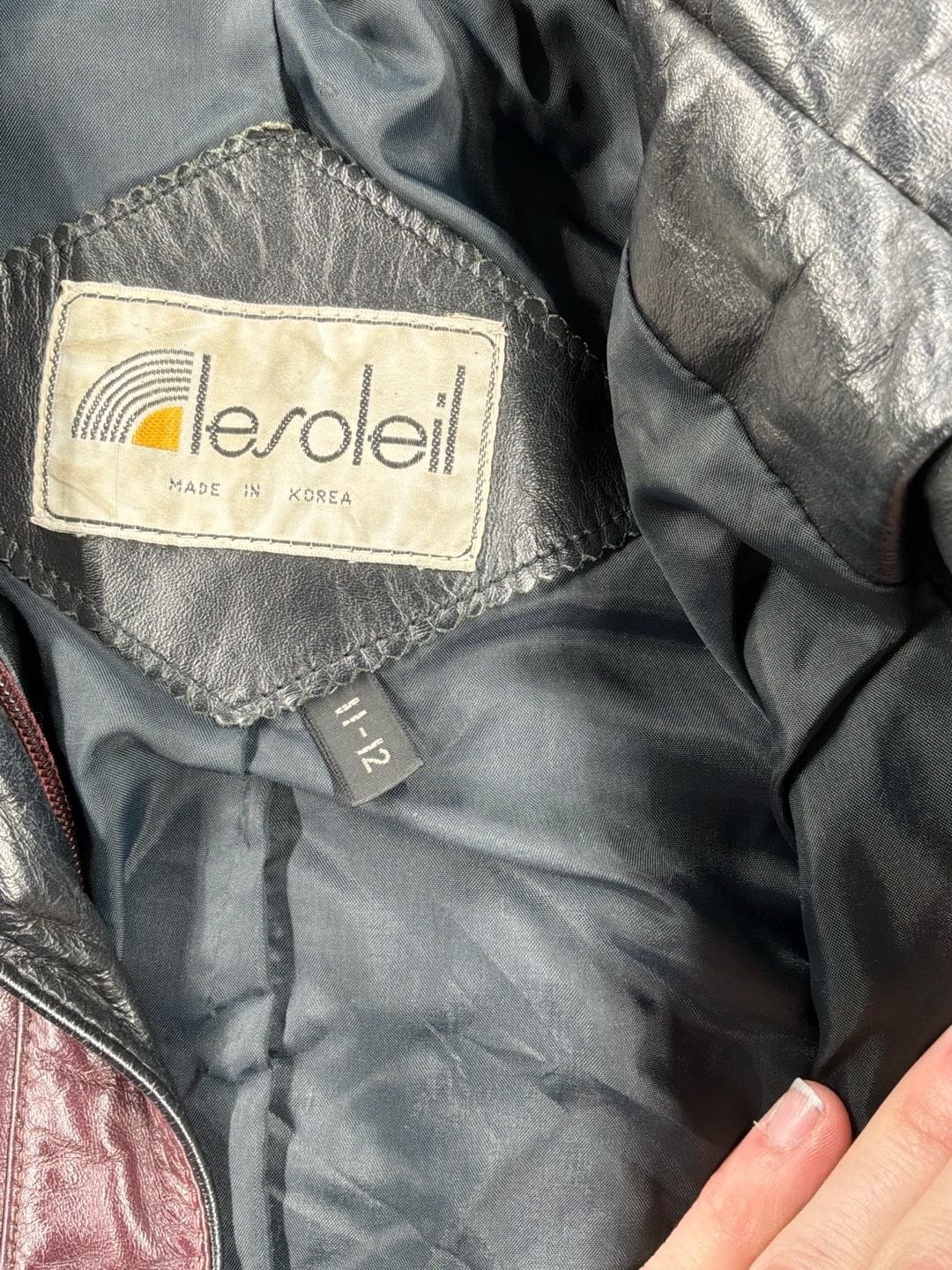 Vintage 80s Lesoleil Burgundy Wine Leather Jacket Size 11/12