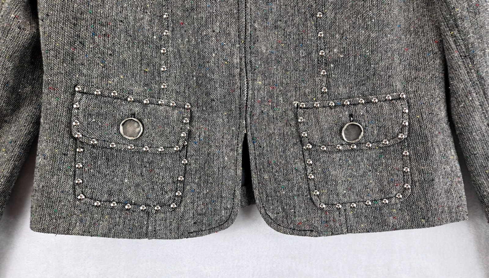 Vtg 90s Blazer Moto Gray Weave Multi Color Specs Silver Studs & Thread M Mishca