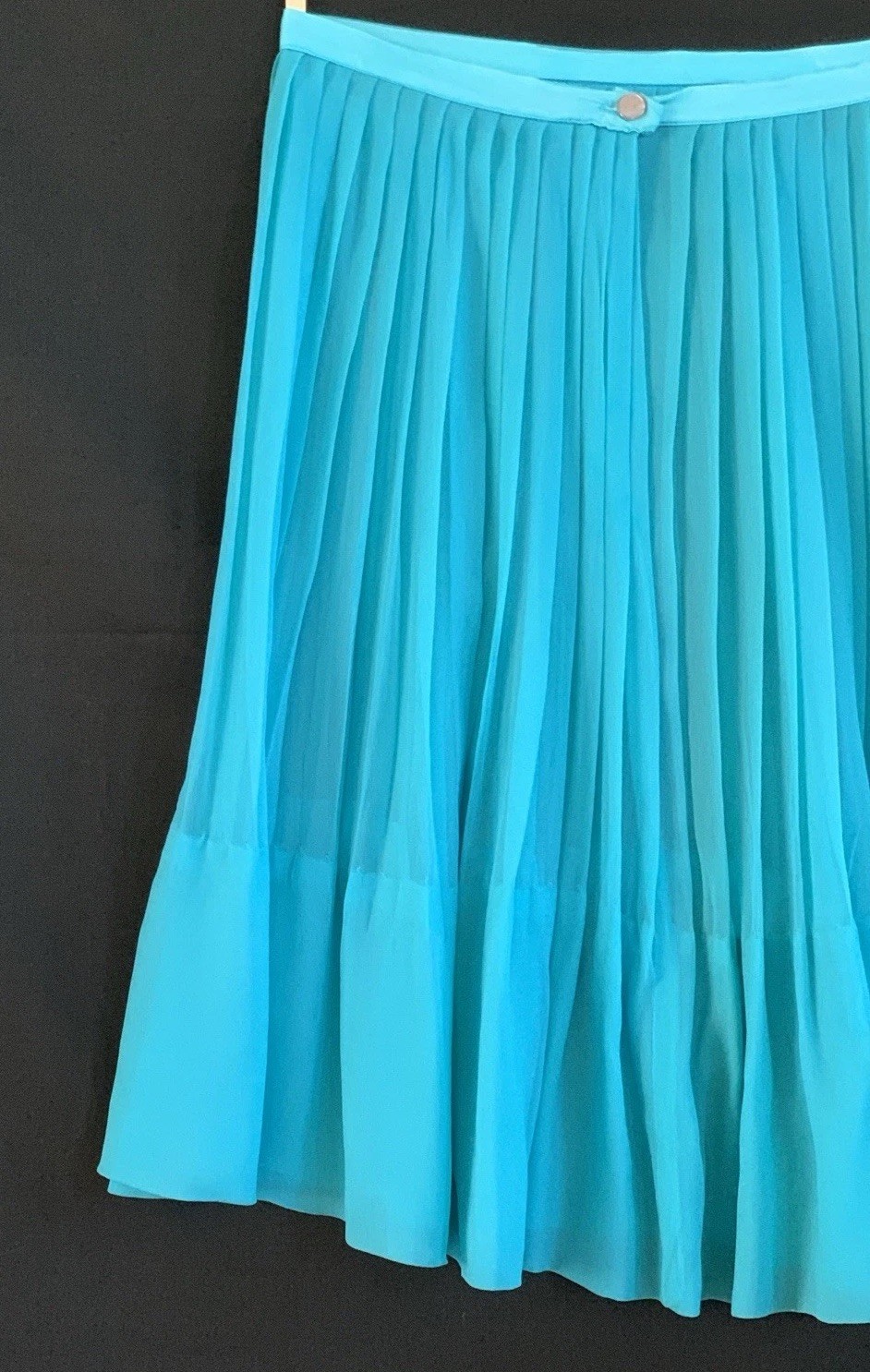 Vintage 1960s Silk Pleated Sheer Knee Length- Teal Blue