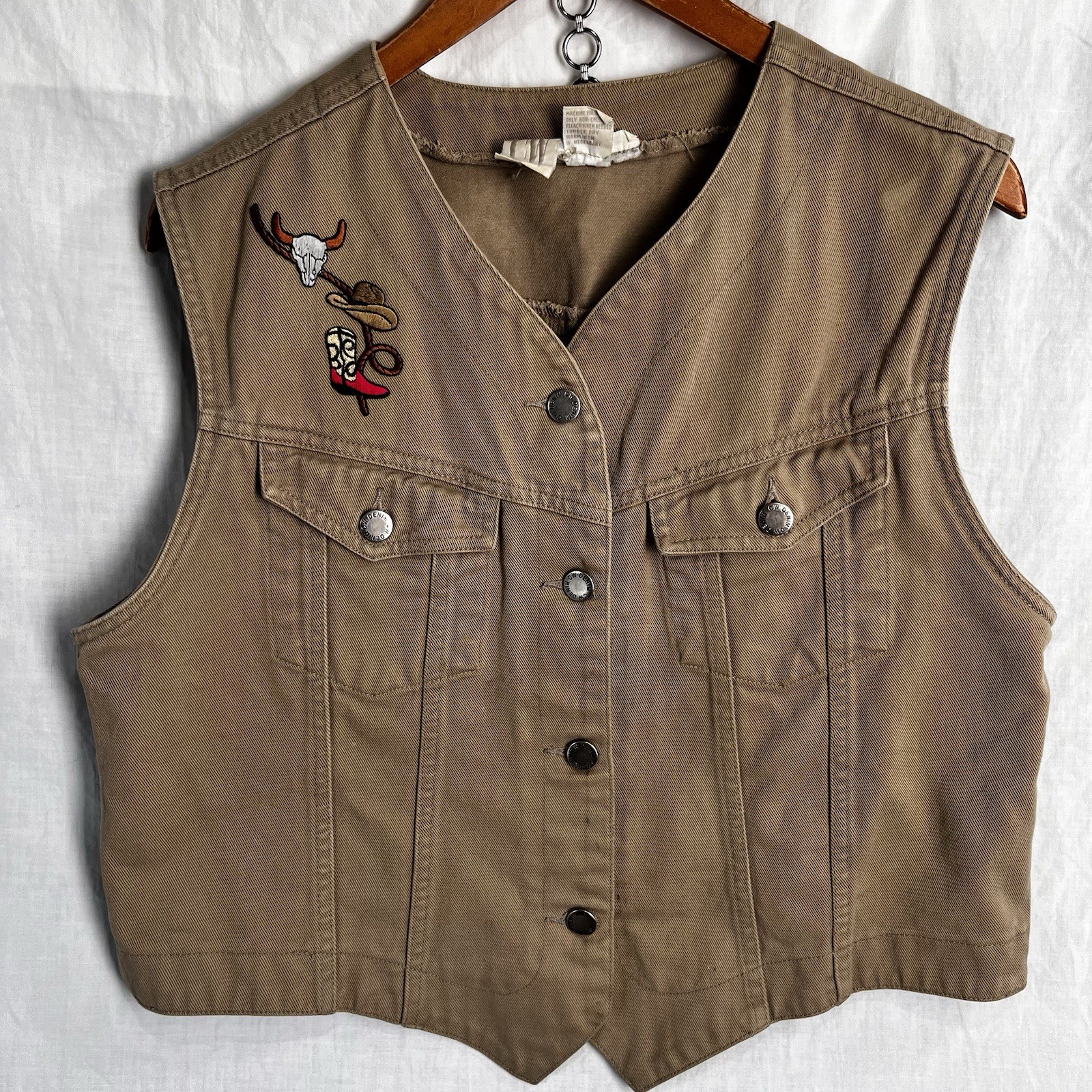 Vintage Western Denim Waistcoat Jean Vest Womens L Large Cowgirl Clifford Wills