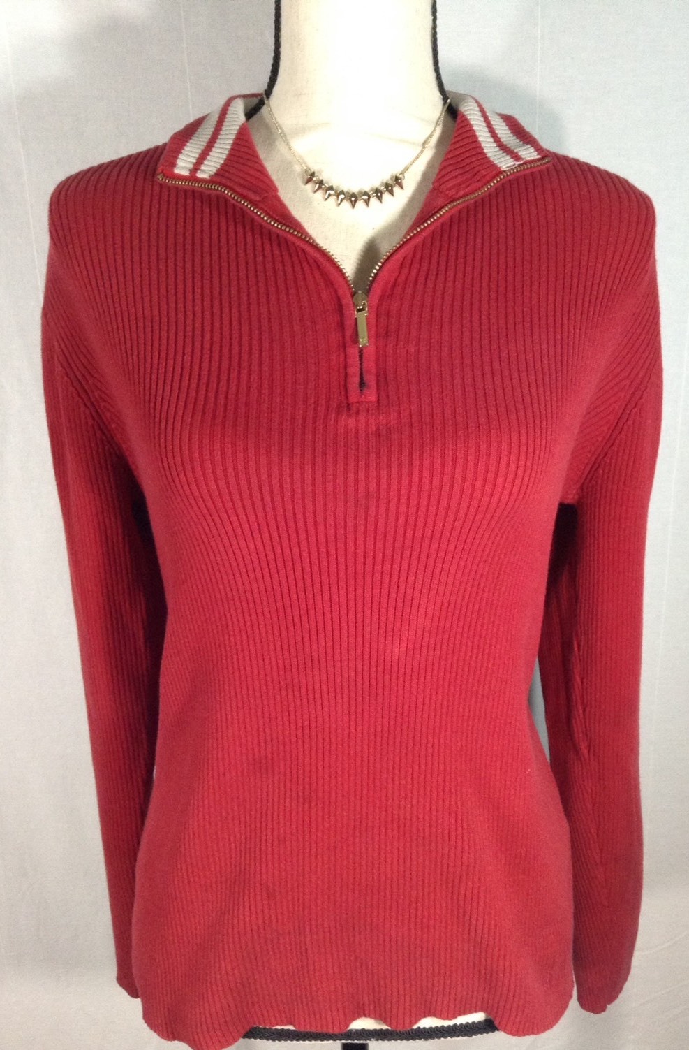 Chaps Vintage Women’s Polo Style Red Half Zipper Sweater With Logo Sz XL
