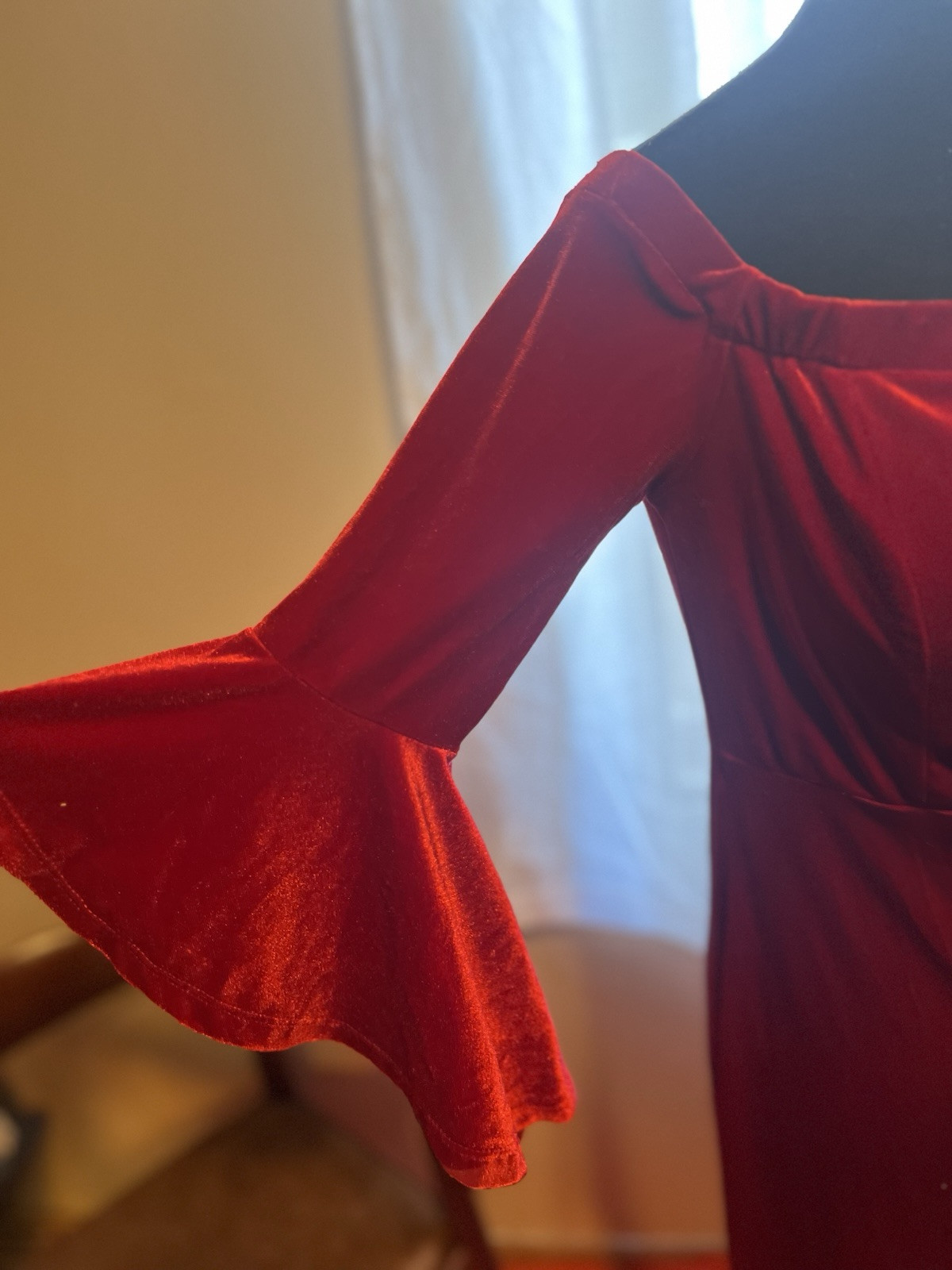 Vtg Y2K Teeze Me Bell Sleeve Velvet Dress 13/14 Red Sexy Romantic Party Prom