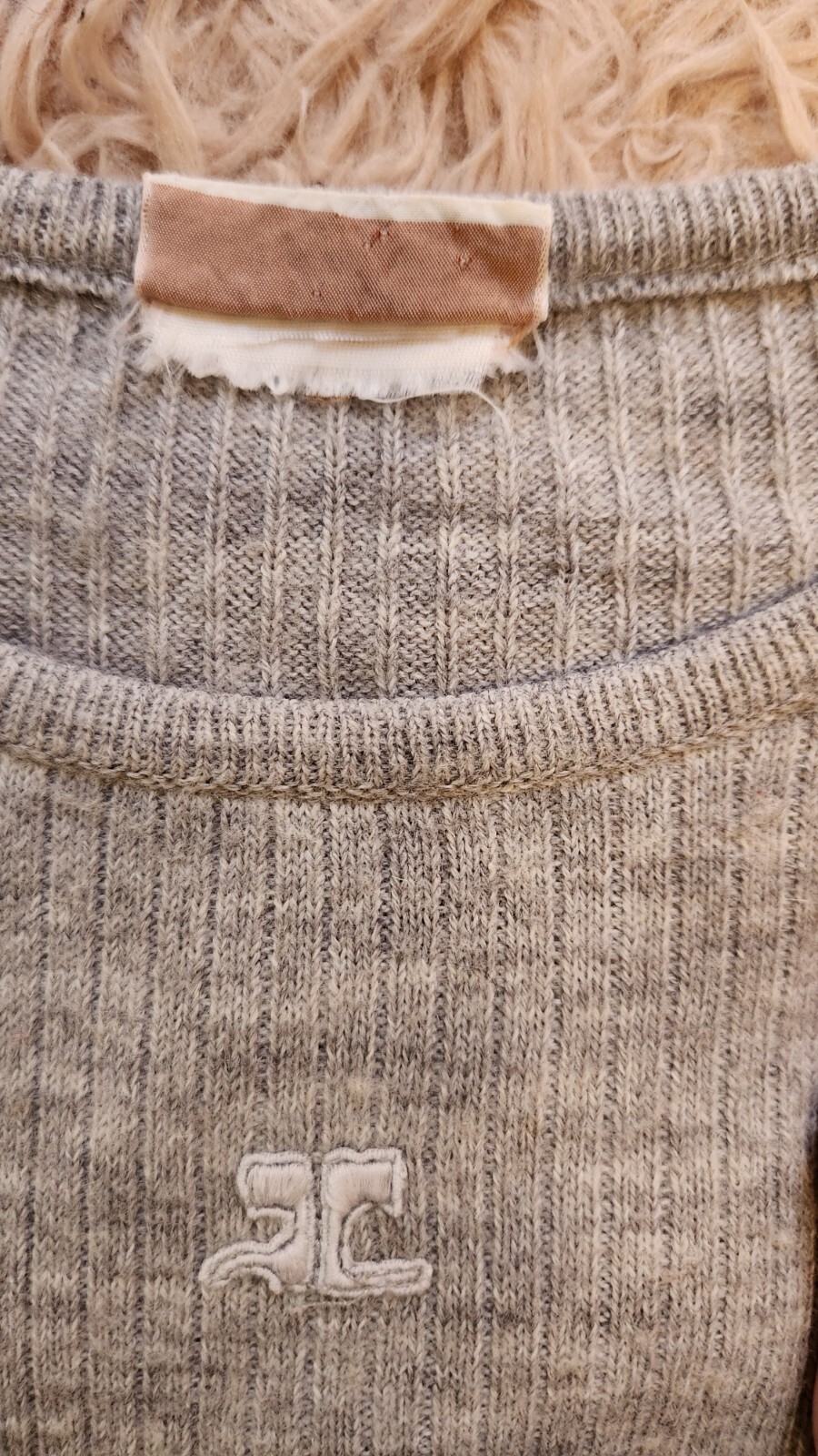 COURREGES Vintage 1970’s Logo Ribbed Sweater Gray S