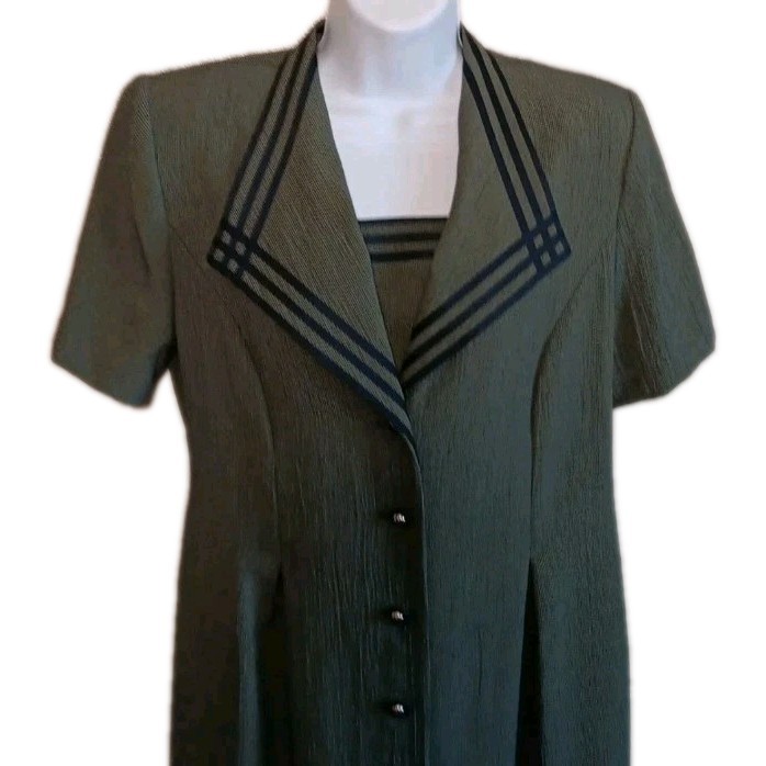 Academia Olive Green Button-Down Maxi Dress Edwardian Victorian Vintage 12P