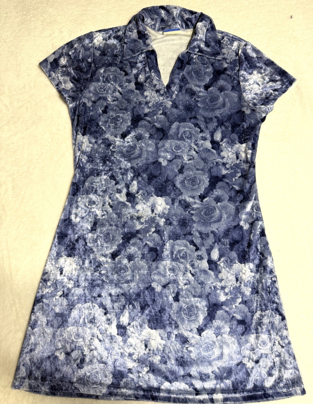 VTG Aqua Blues Ladies Dress No Tags For Size Velour Like See Measure Cute