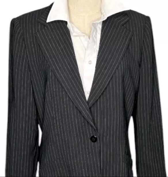 Vintage 90s Armani Collezioni Black White Pinstripe Single Button Blazer Size 12