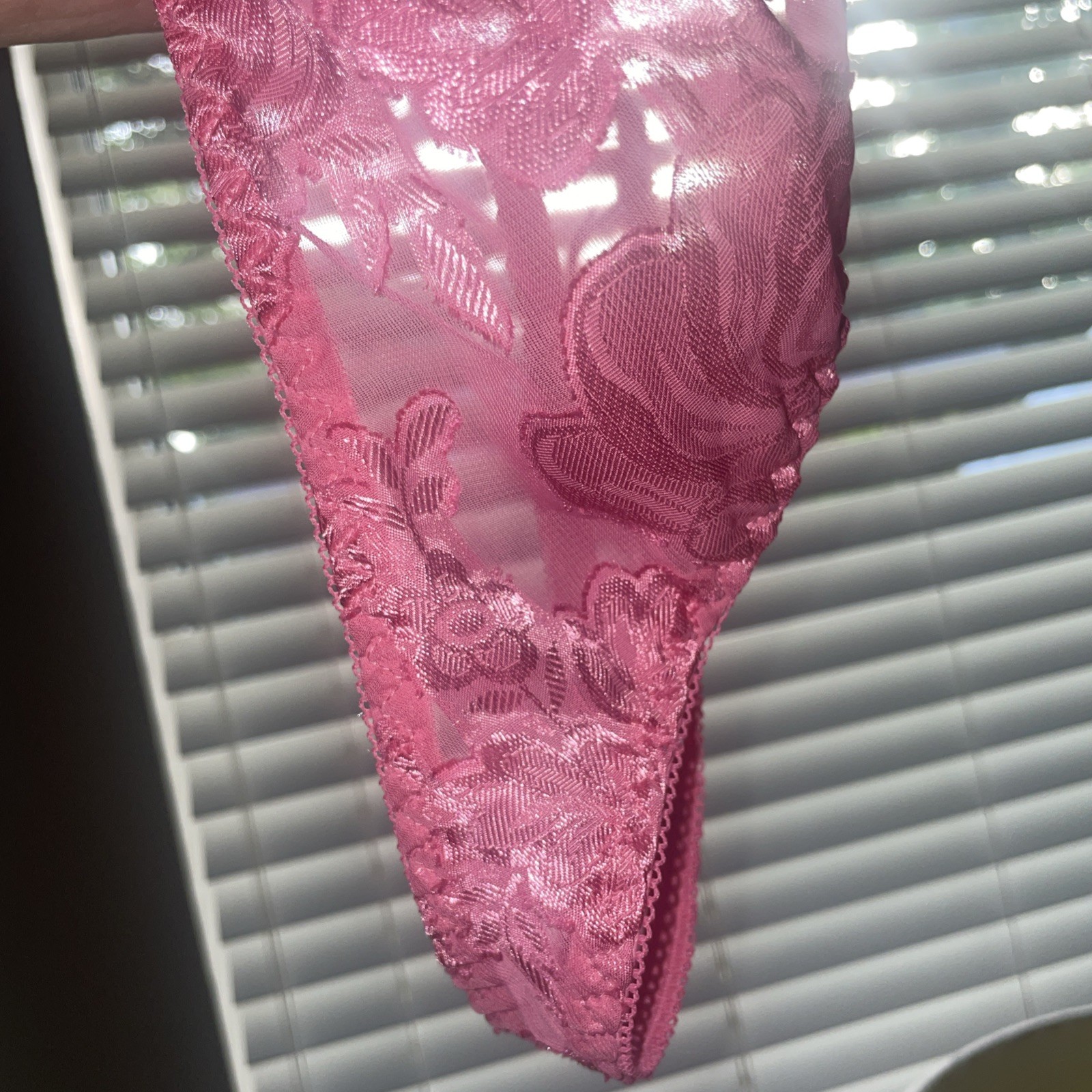 Thong String Bikini O/S Woman’s Panties Underwear BURNOUT Pink Semi Sheer