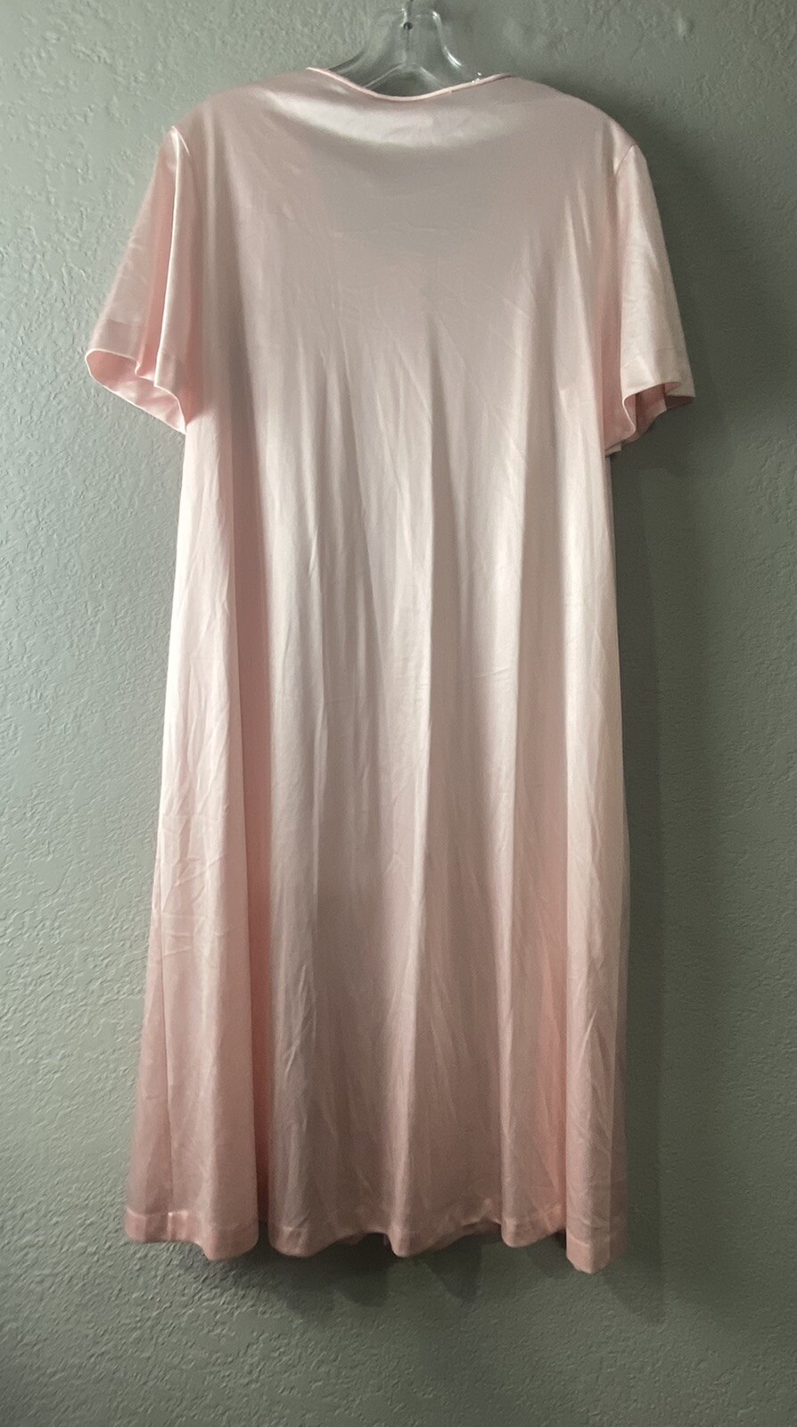 VTG Jolie Two Peignoir Nylon Silky Shiny Pink Sheer Flowers Embroidered MED