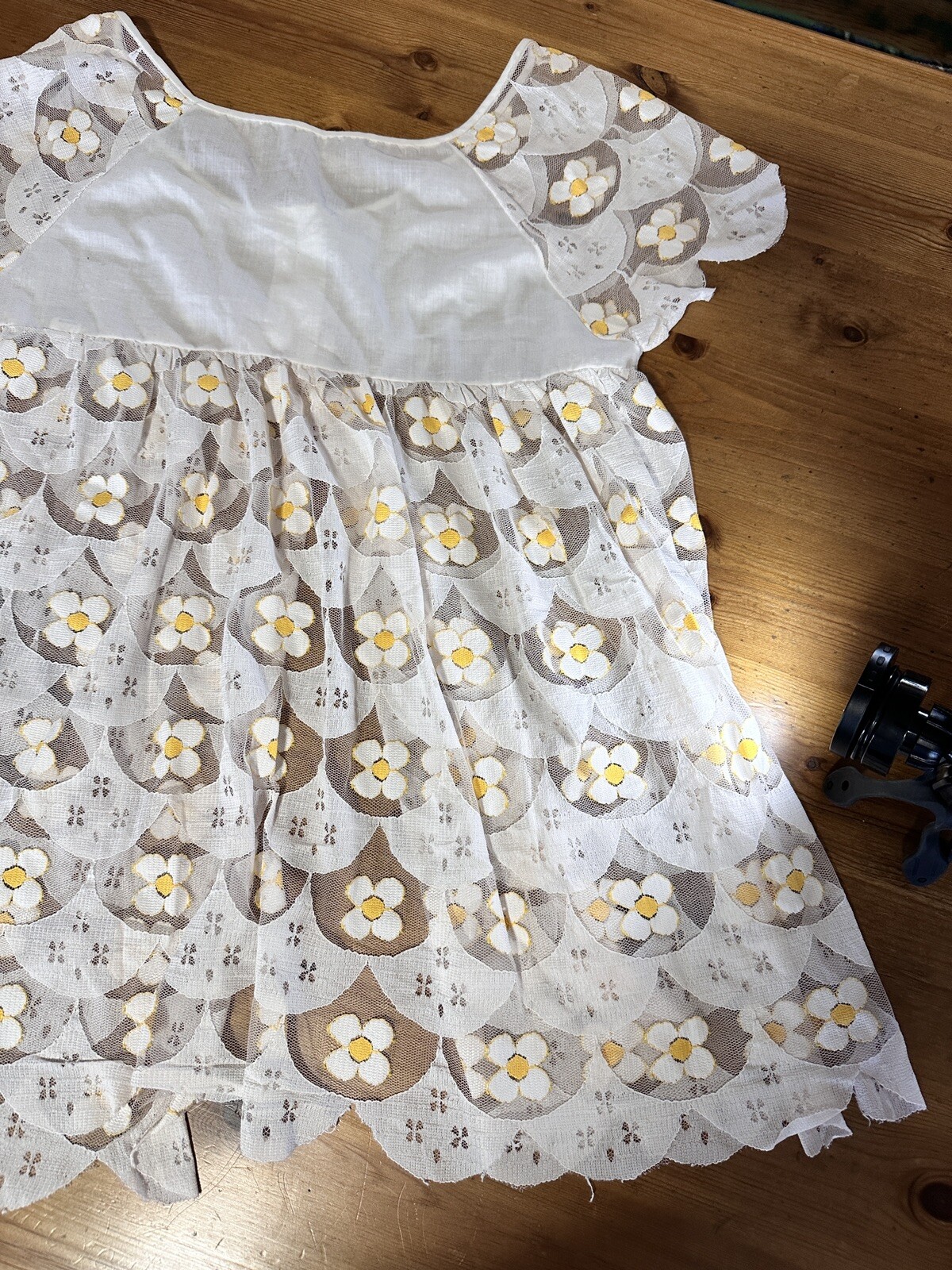 Vtg 60s Lingerie Sheer Lace Babydoll Negligee Teddy Shirt Flower Floral White