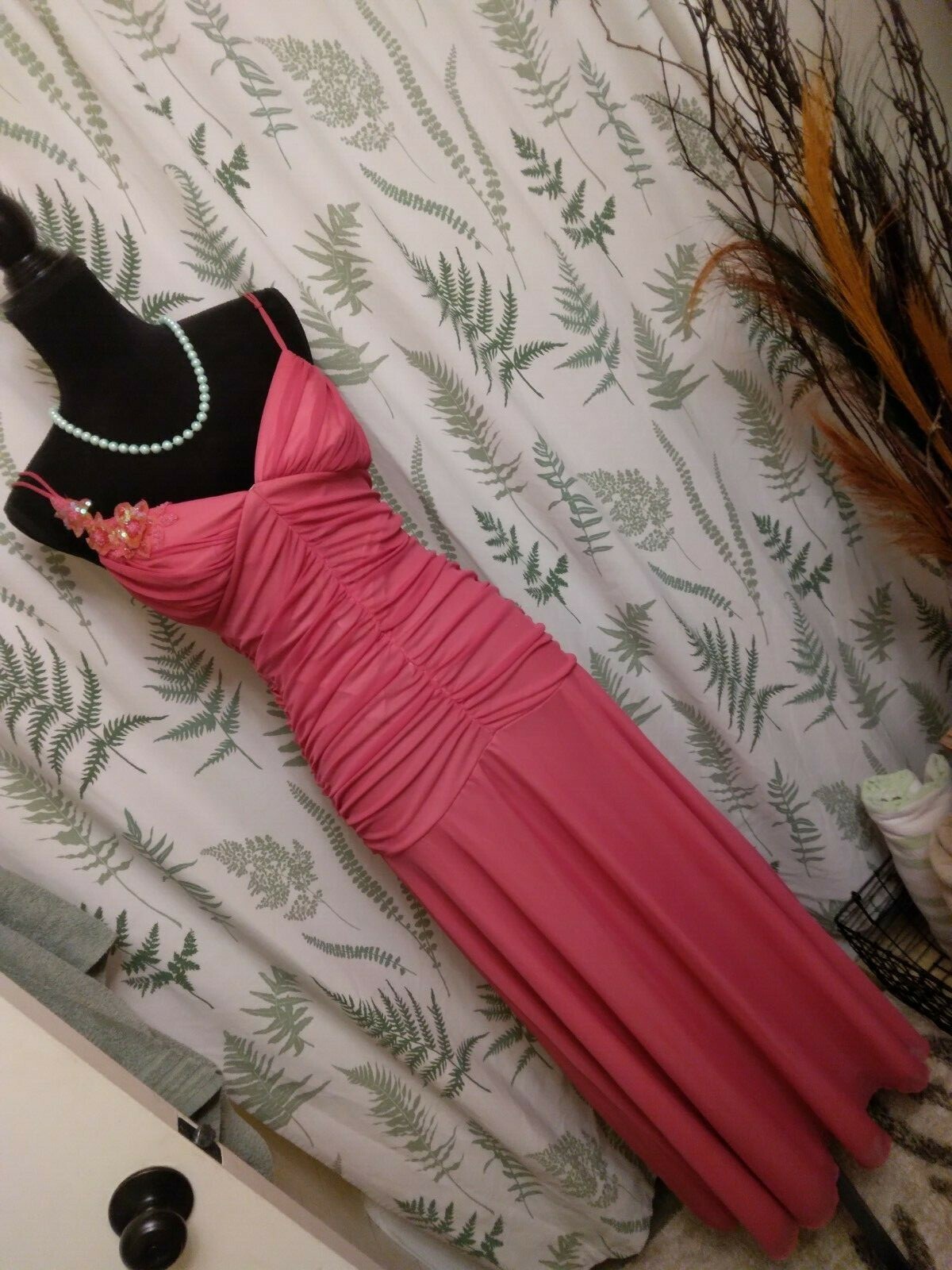 Vintage 90s Sexy Mermaid Drape Scrunch Ruffle Lanky Sequin Bridesmaid Prom Dress