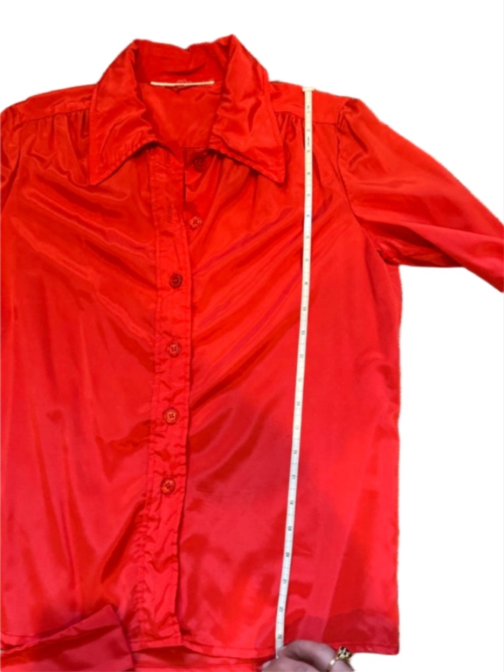 Vintage Unbranded Taffeta like Red Blouse with waist Sash