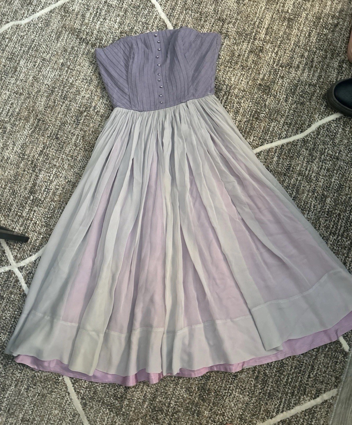 VTG LANZ ORIGINAL 50’s Cocktail SUN DRESS Silk Linen Strapless Sz XS
