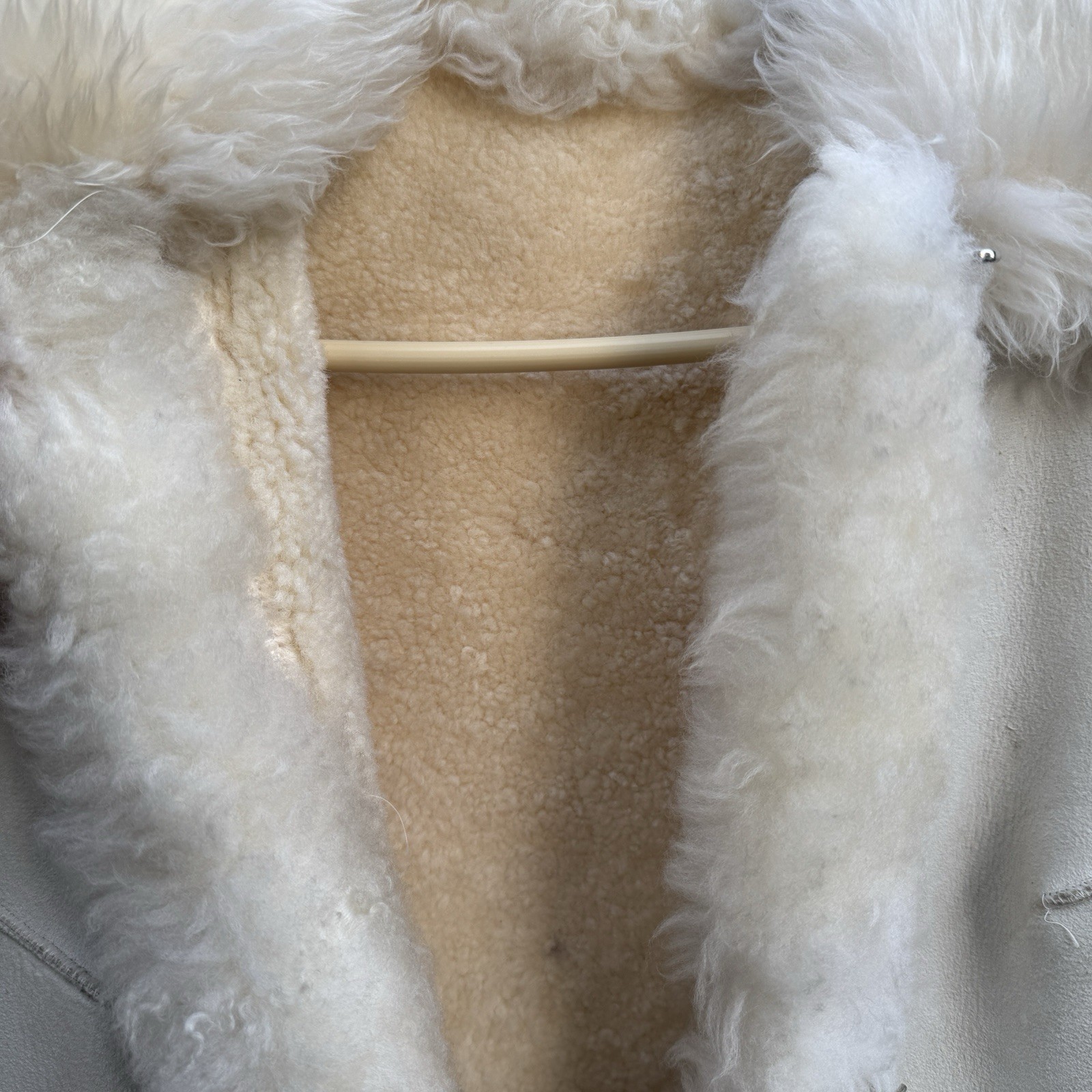 Vintage SuedeLamb by Lawrence Shearling Coat Lamb Fur Trim Cream Suede Jacket S