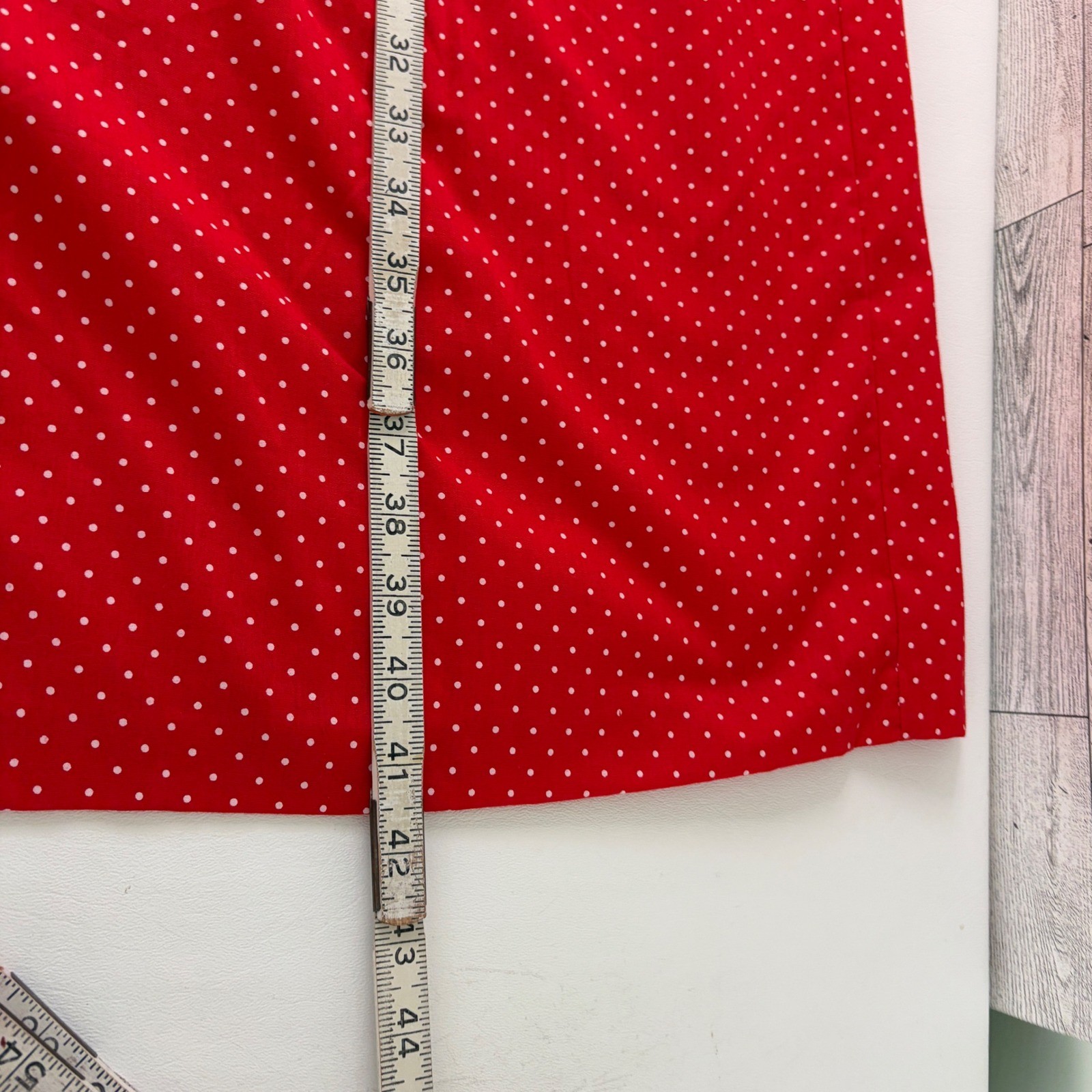 Lara Dee House Dress Womens 38 Red Polka Dot Vintage Button Front Rick Rack Trim