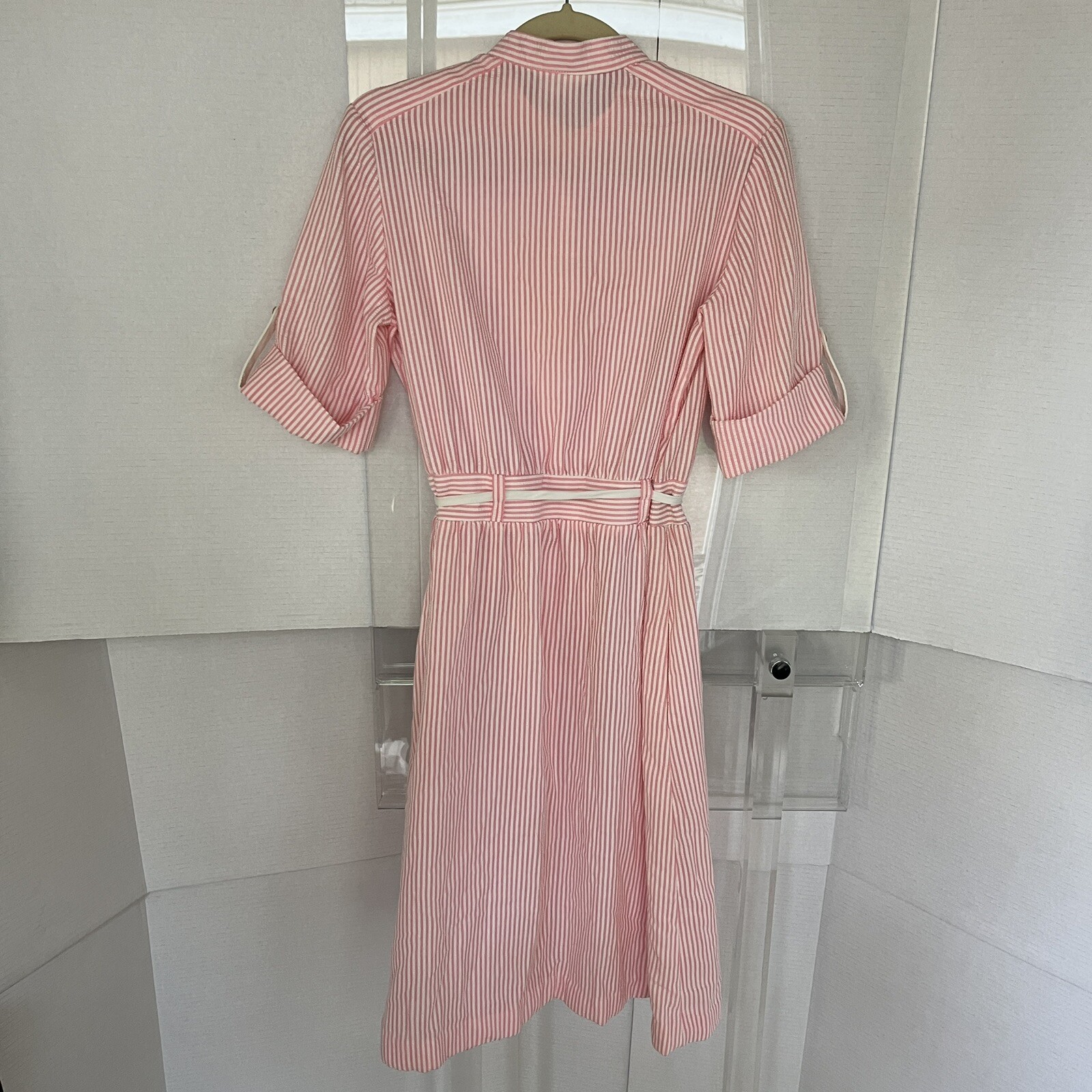vintage Kenny Classics Shirt Dress pink Belted Fit Flare Button Up Womens sz 12