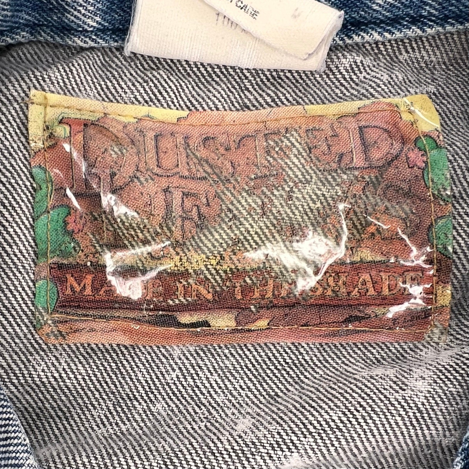 80s Cropped New Wave Acid Wash Jean Jacket Neon Color Block 1980s Vintage