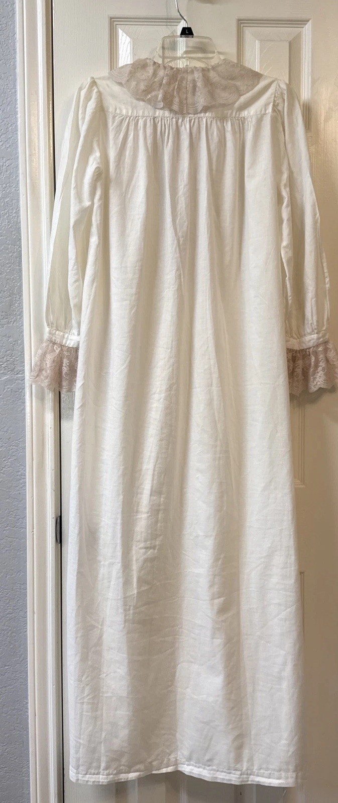 VTG White Lace Ruffle Victorian Prairie Cottagecore Long Sleeve Nightgown Lg