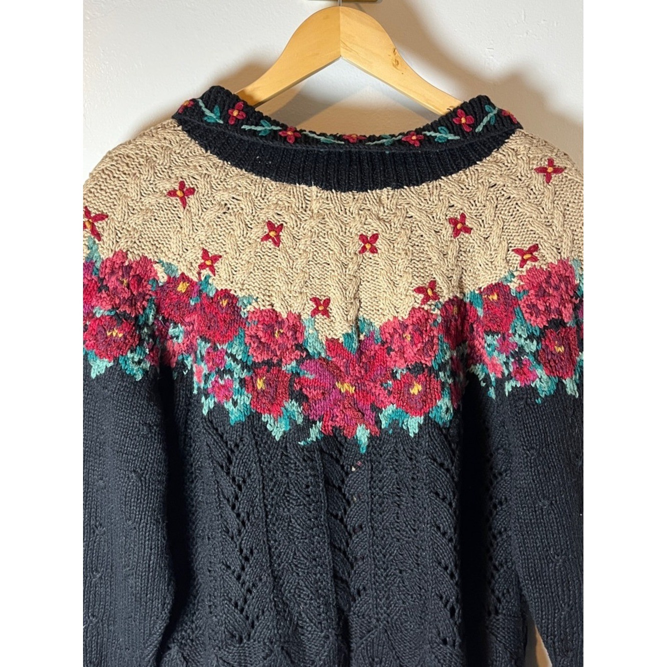 Signatures Northern Isles Floral Embroidered Rose Button Vintage Sweater Sz XL