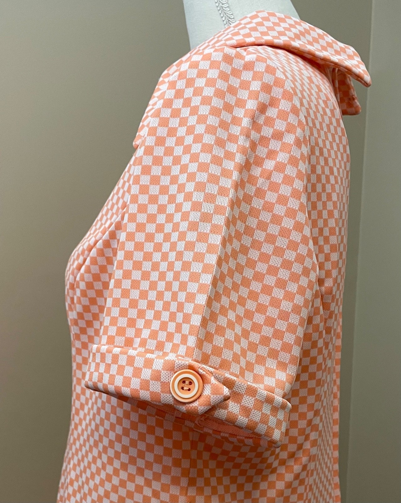 Vintage 1970s Orange & White Checkered Shift Dress – Size Medium