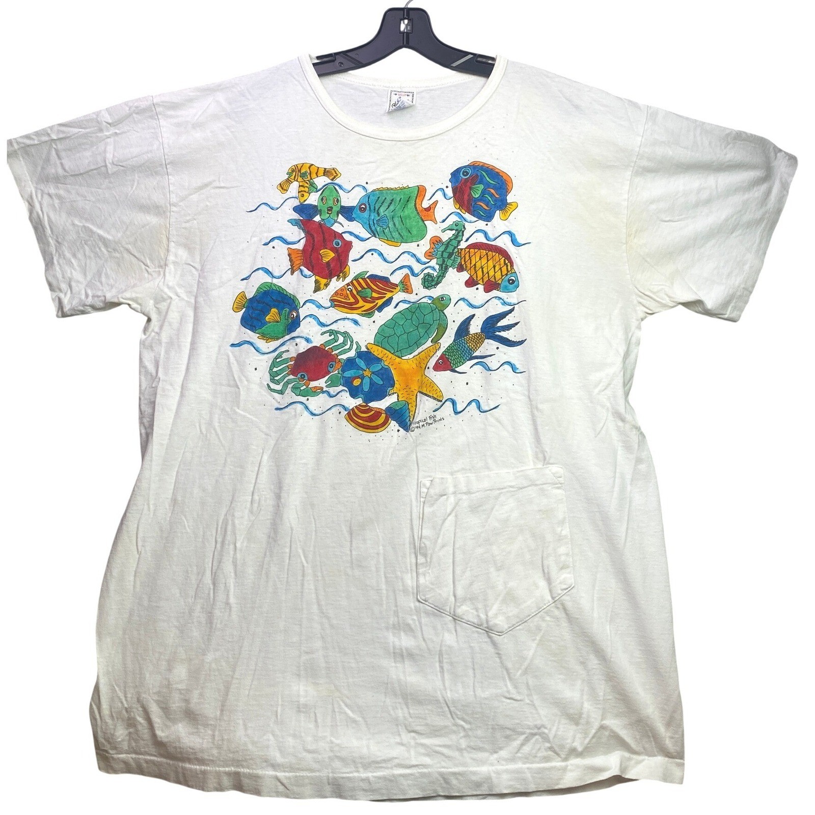 Vintage Alore Shirt Womens One Size Tropical Fish Single Stitch Oversized 1990’s
