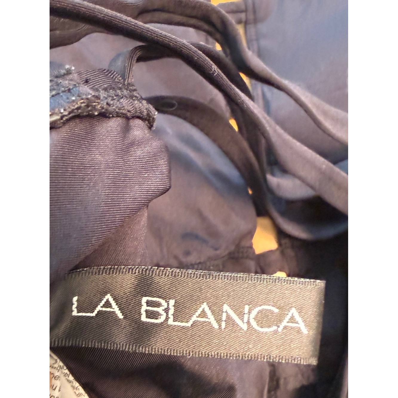 La Blanca Black High Neck One Piece Swimsuit Size 8 Strappy Back Halter Swim