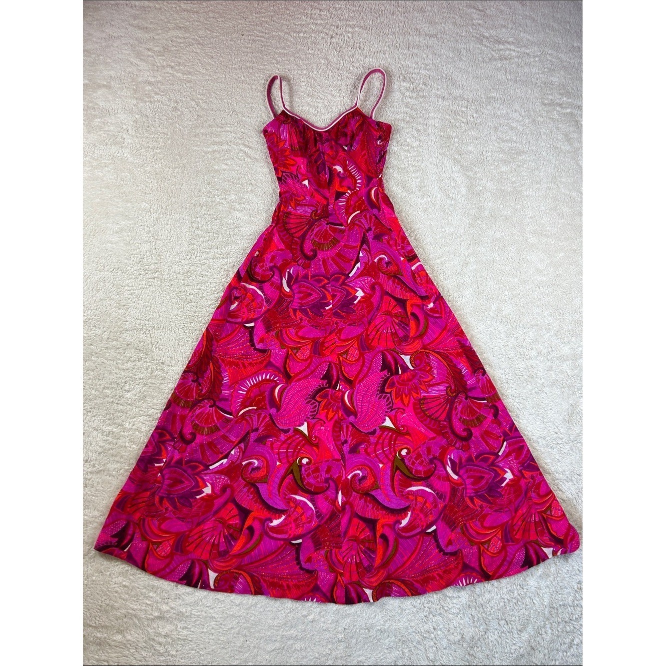 Vintage 60s 70s Deweese Designs dayglo pink Maxi dress sundress Small