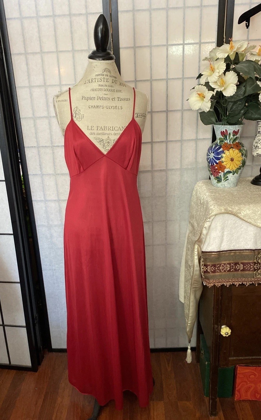 Vintage 50/60s ILGWU (USA) Mauve-Red Maxi Gown & Robe Set-M Luxurious Romantic