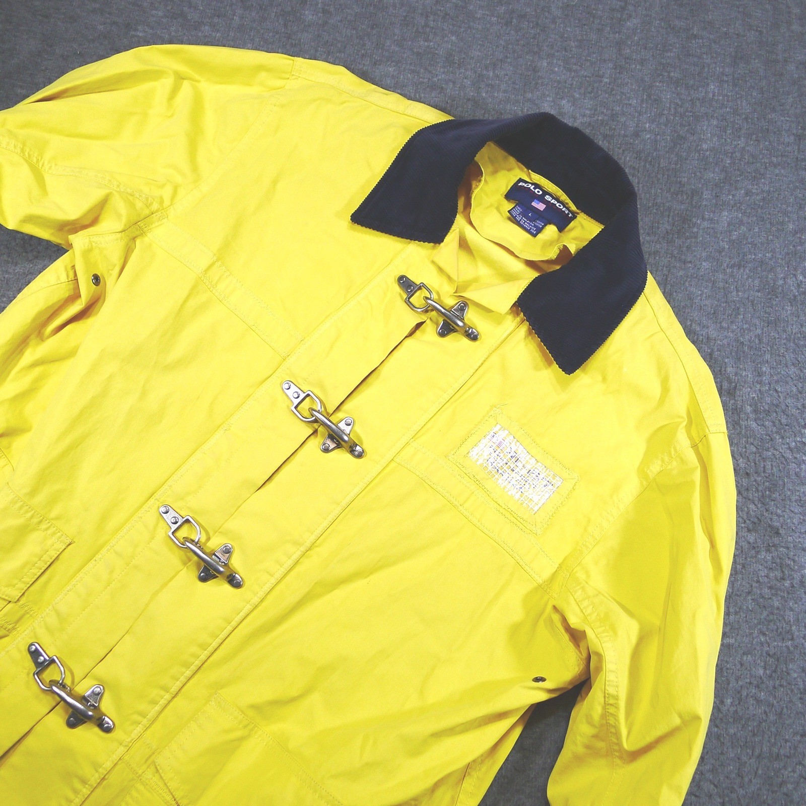 Vintage Polo Sport Ralph Lauren Fireman Jacket Women Large Yellow Metal Clasps